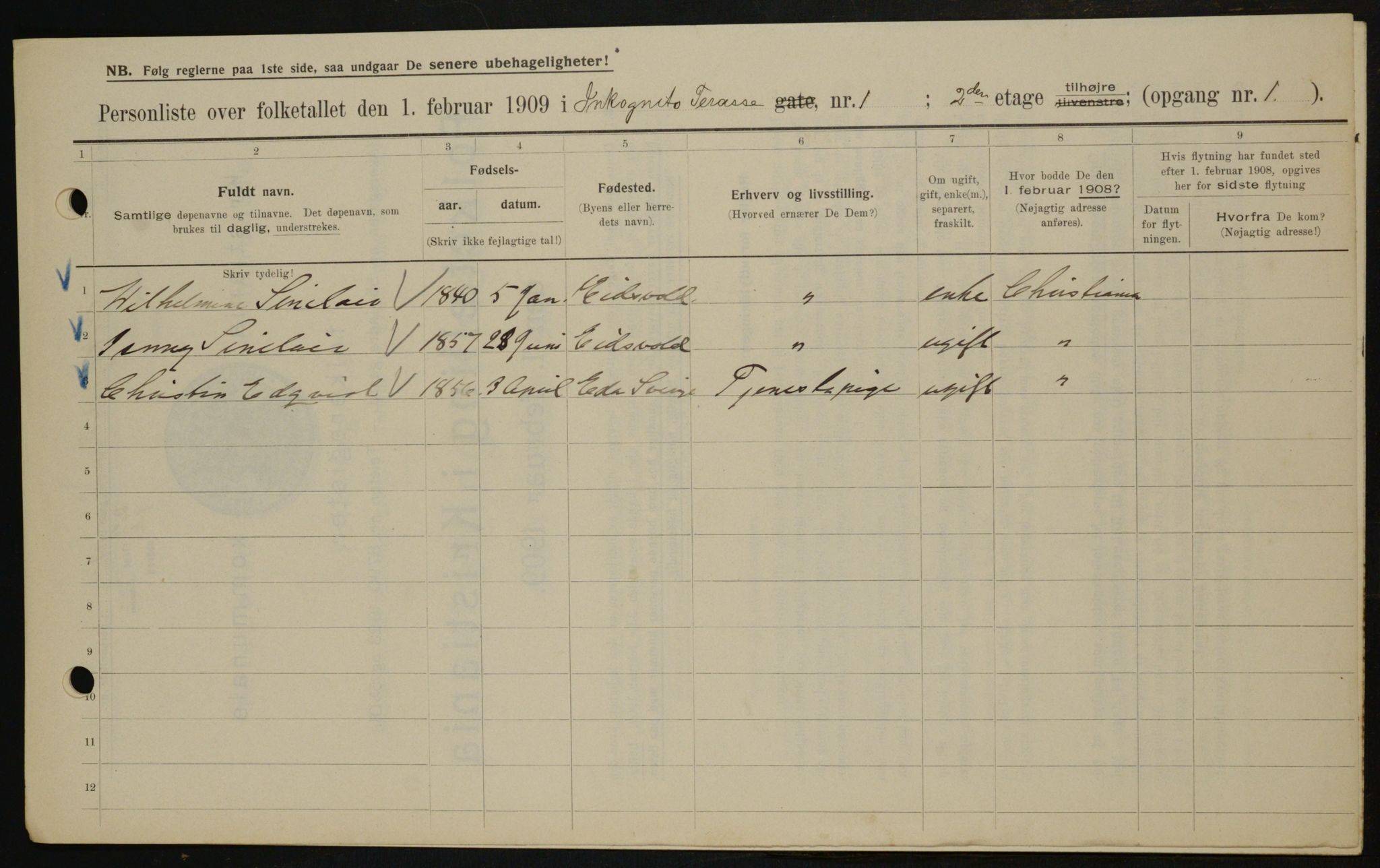 OBA, Municipal Census 1909 for Kristiania, 1909, p. 40528