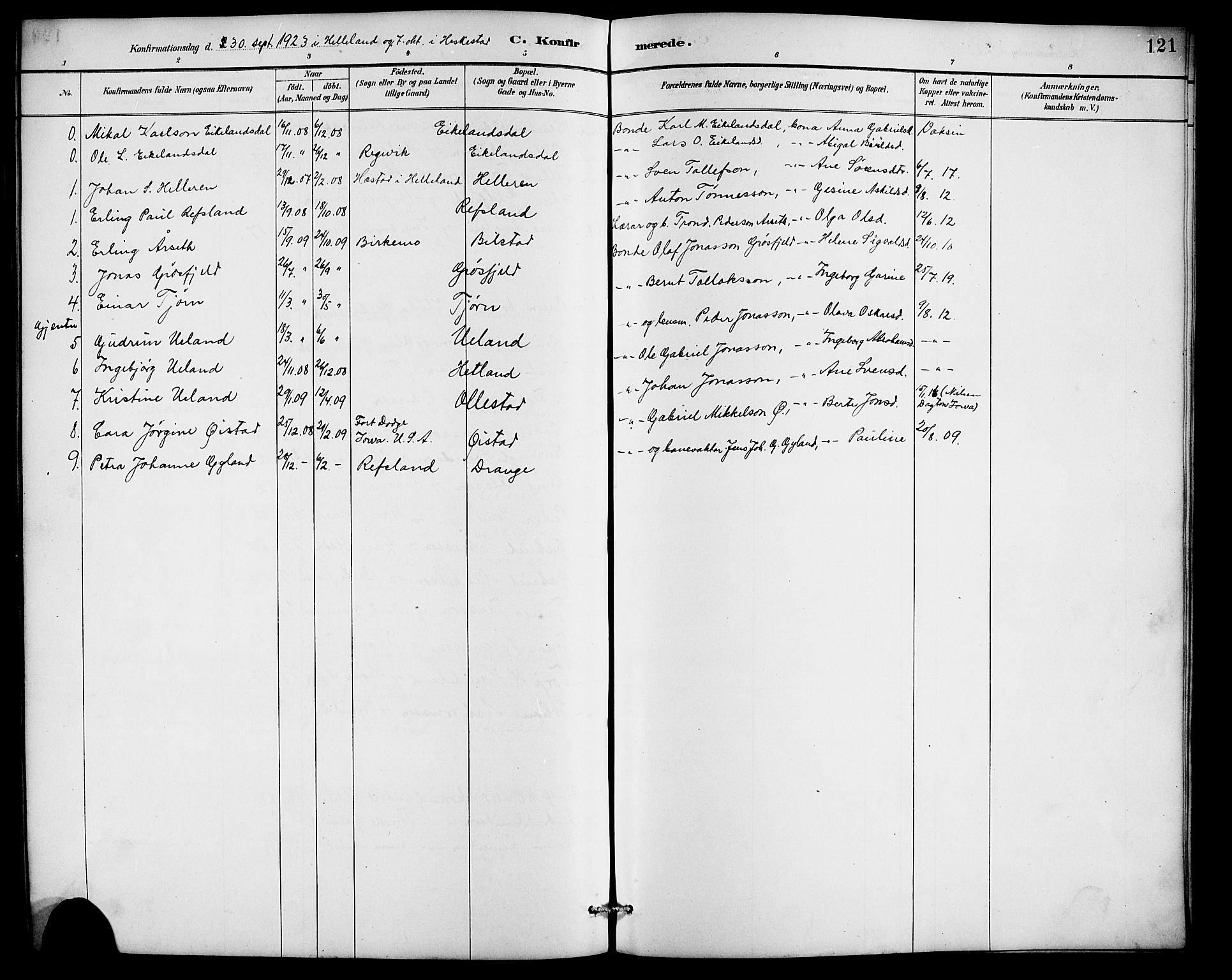 Lund sokneprestkontor, AV/SAST-A-101809/S07/L0007: Parish register (copy) no. B 7, 1890-1925, p. 121