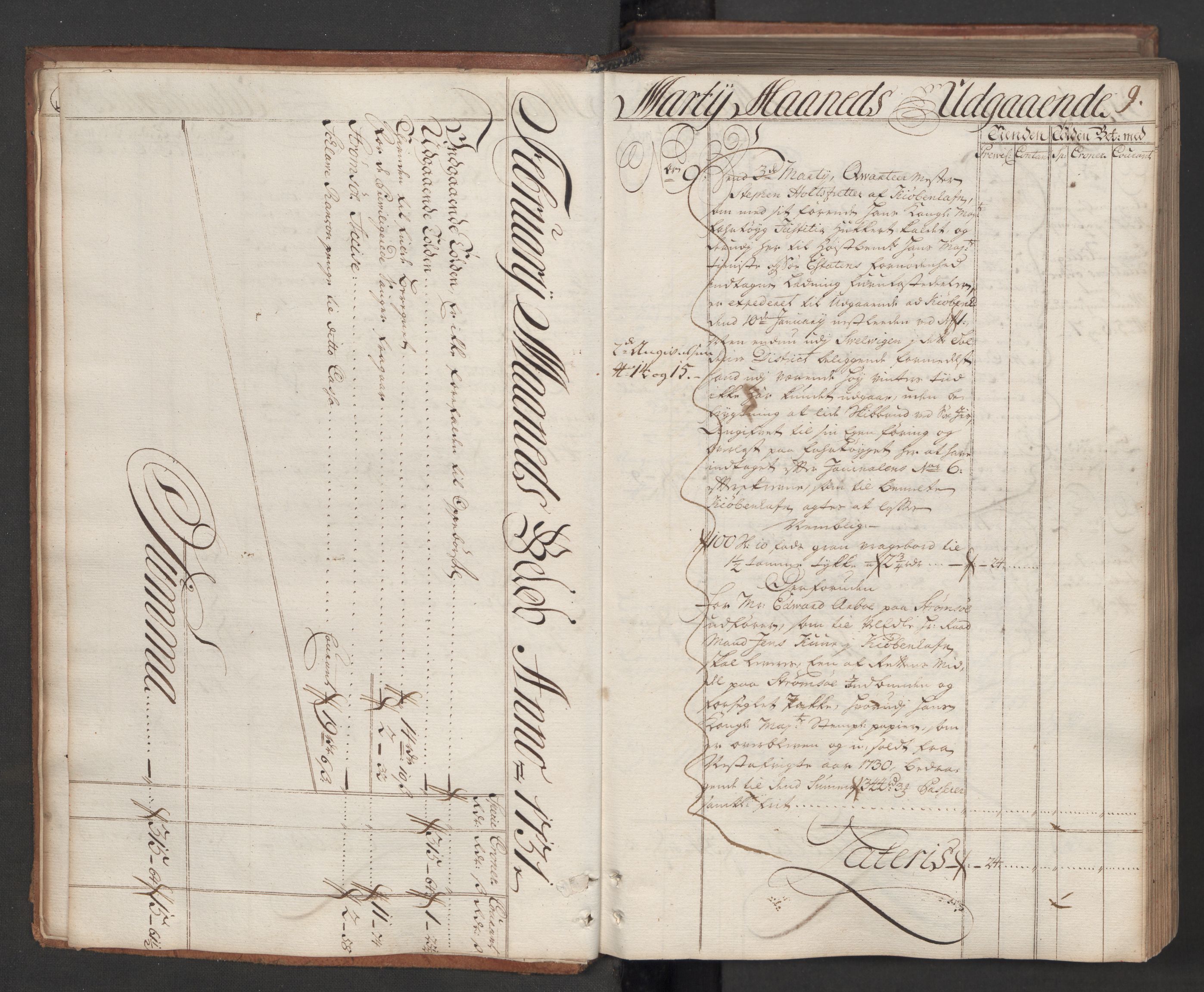 Generaltollkammeret, tollregnskaper, AV/RA-EA-5490/R08/L0009/0001: Tollregnskaper Drammen / Hovedtollbok, 1731, p. 8b-9a