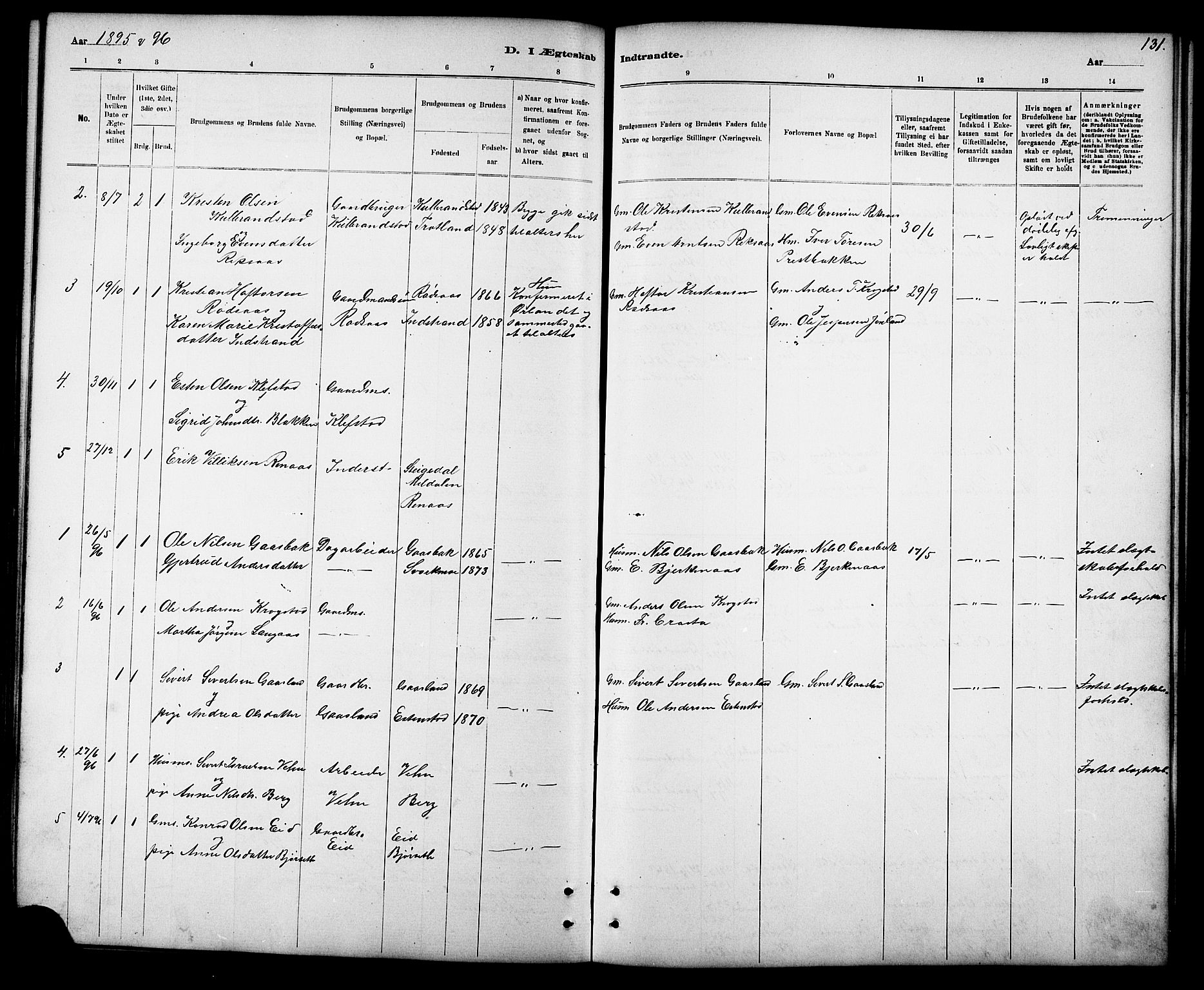 Ministerialprotokoller, klokkerbøker og fødselsregistre - Sør-Trøndelag, SAT/A-1456/694/L1132: Parish register (copy) no. 694C04, 1887-1914, p. 131