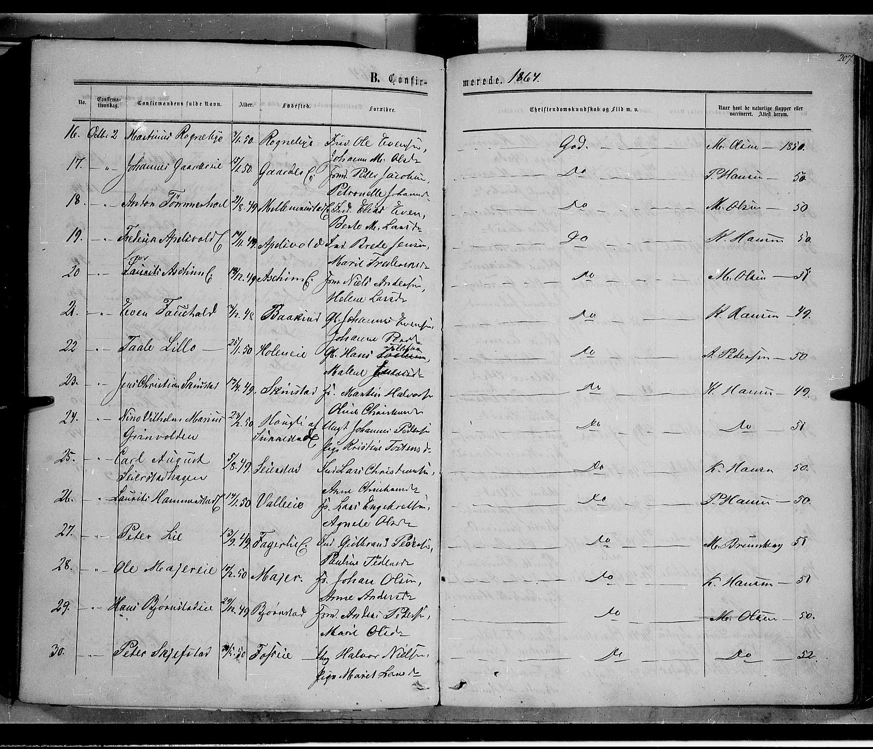 Østre Toten prestekontor, SAH/PREST-104/H/Ha/Haa/L0004: Parish register (official) no. 4, 1857-1865, p. 207