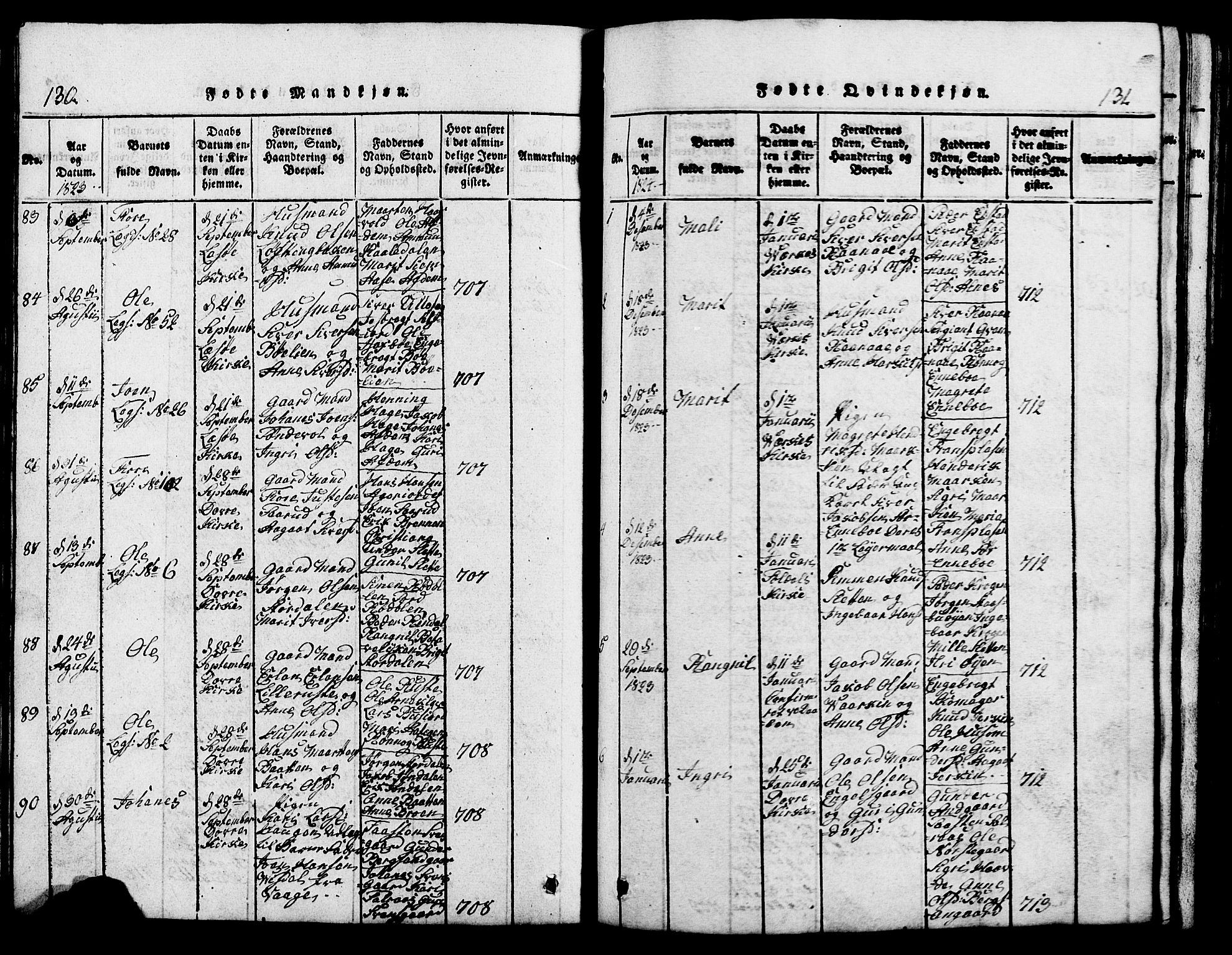 Lesja prestekontor, AV/SAH-PREST-068/H/Ha/Hab/L0001: Parish register (copy) no. 1, 1820-1831, p. 130-131