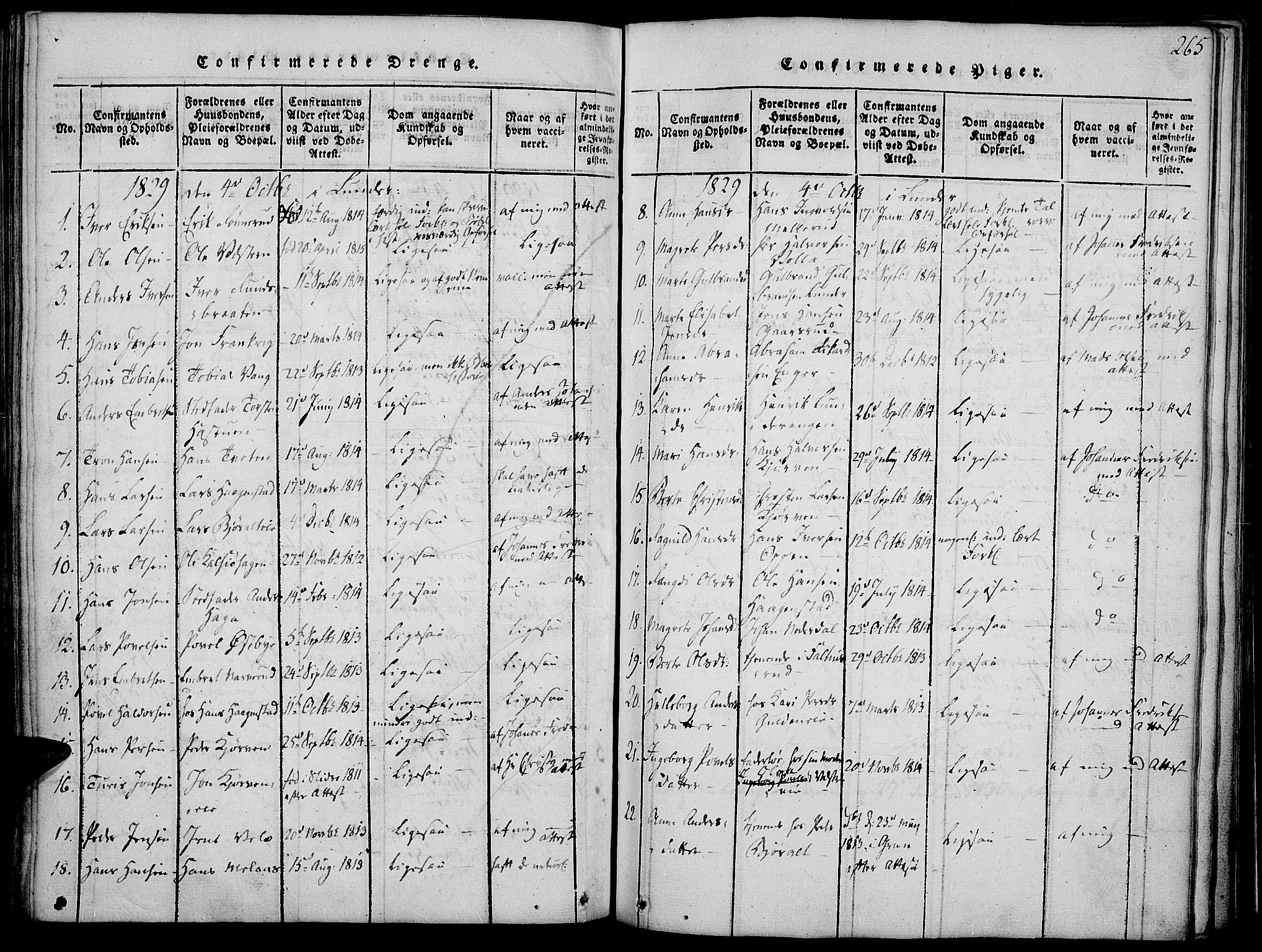 Jevnaker prestekontor, AV/SAH-PREST-116/H/Ha/Haa/L0005: Parish register (official) no. 5, 1815-1837, p. 265