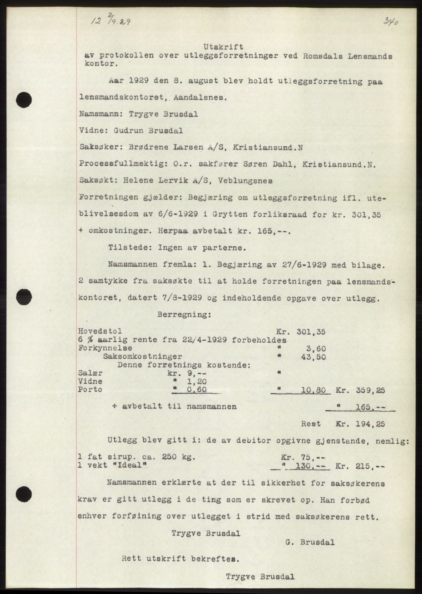 Romsdal sorenskriveri, AV/SAT-A-4149/1/2/2C/L0056: Mortgage book no. 50, 1929-1929, Deed date: 02.09.1929