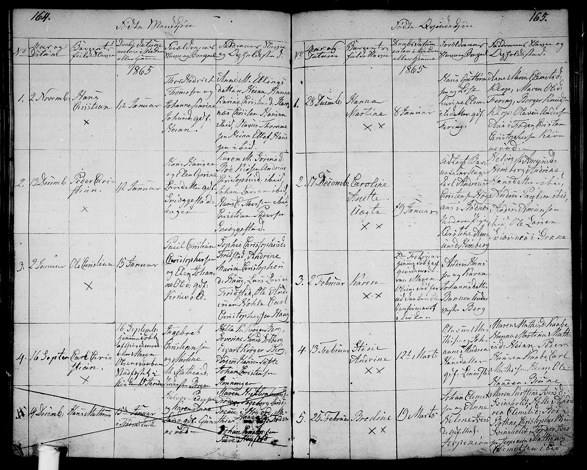 Ramnes kirkebøker, AV/SAKO-A-314/G/Ga/L0002: Parish register (copy) no. I 2, 1848-1870, p. 164-165