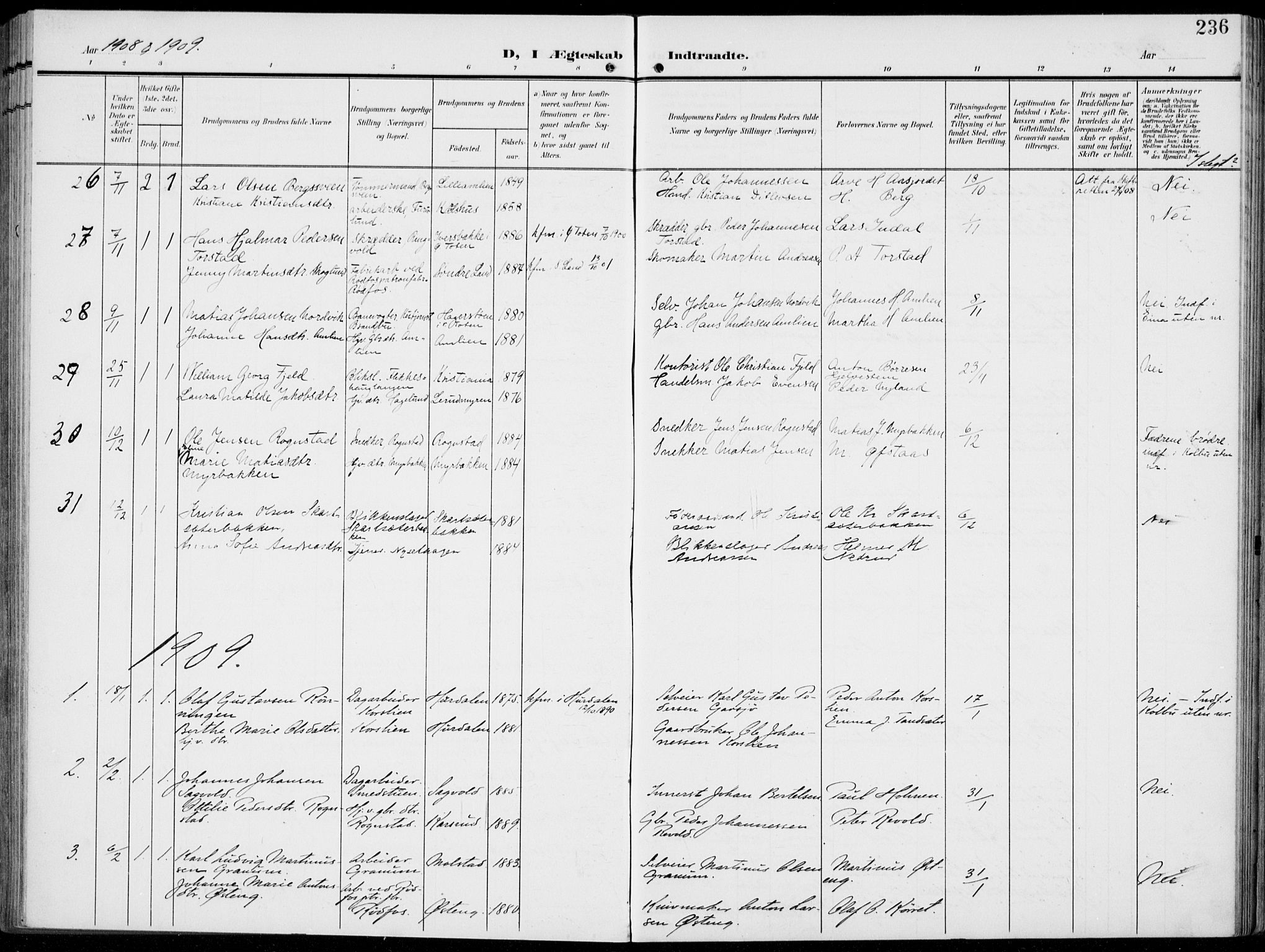 Vestre Toten prestekontor, SAH/PREST-108/H/Ha/Haa/L0014: Parish register (official) no. 14, 1907-1920, p. 236