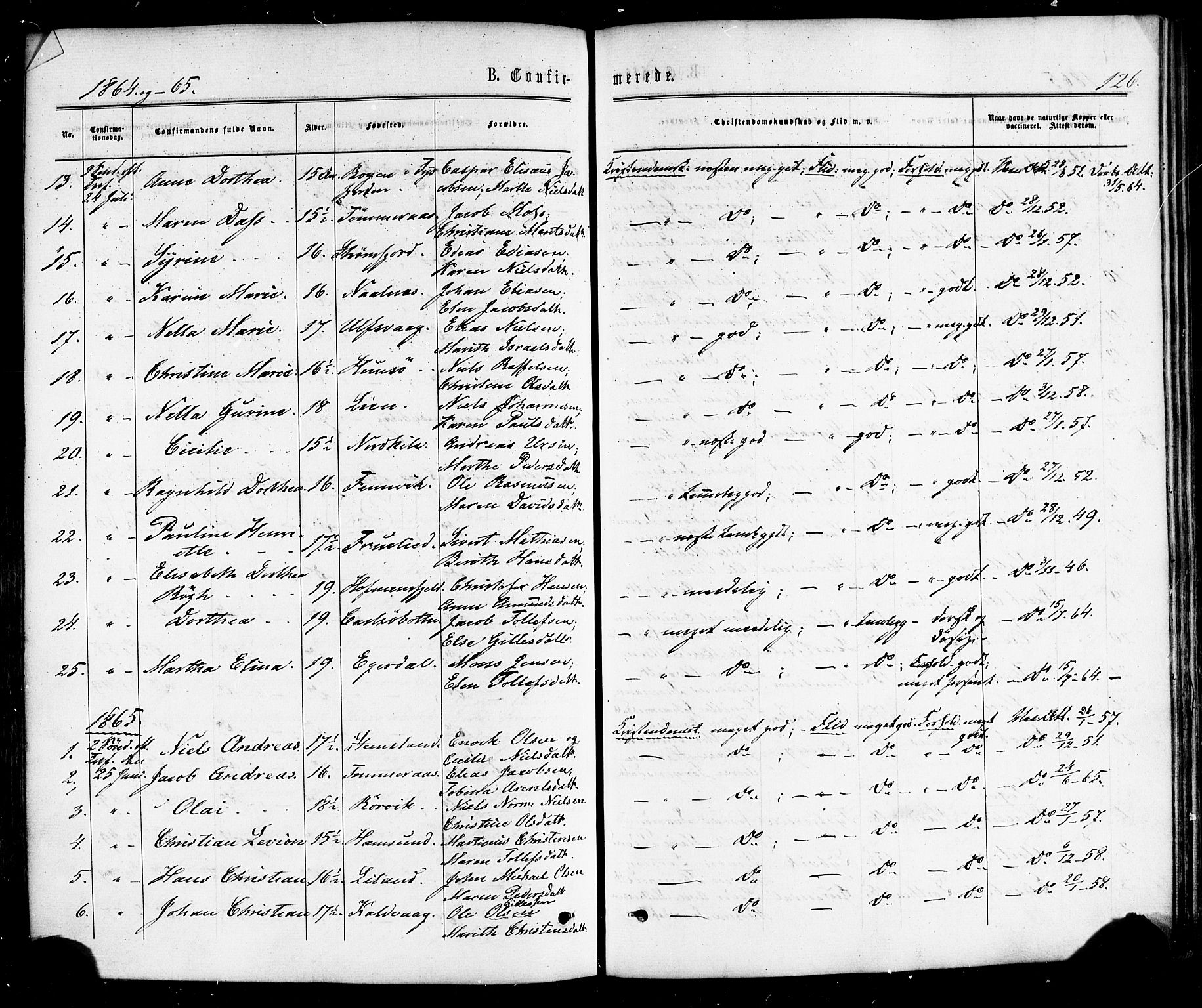 Ministerialprotokoller, klokkerbøker og fødselsregistre - Nordland, SAT/A-1459/859/L0845: Parish register (official) no. 859A05, 1863-1877, p. 126