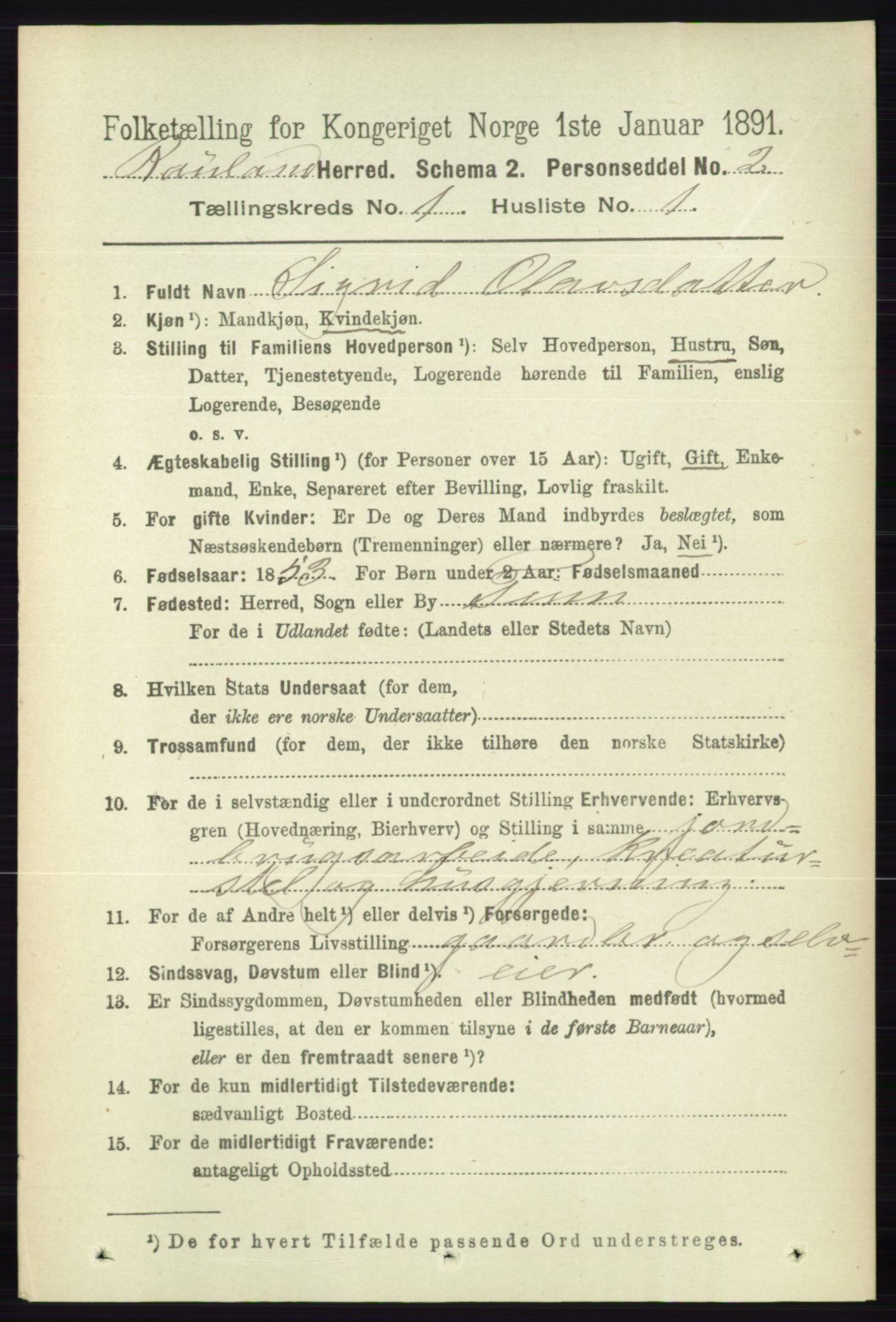 RA, 1891 census for 0835 Rauland, 1891, p. 39