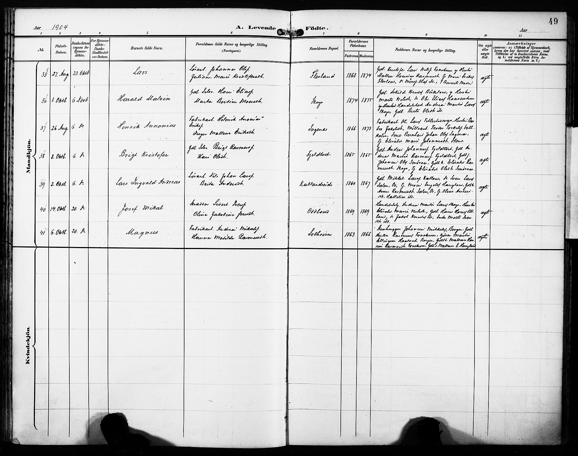 Fana Sokneprestembete, AV/SAB-A-75101/H/Haa/Haab/L0003: Parish register (official) no. B 3, 1898-1907, p. 49