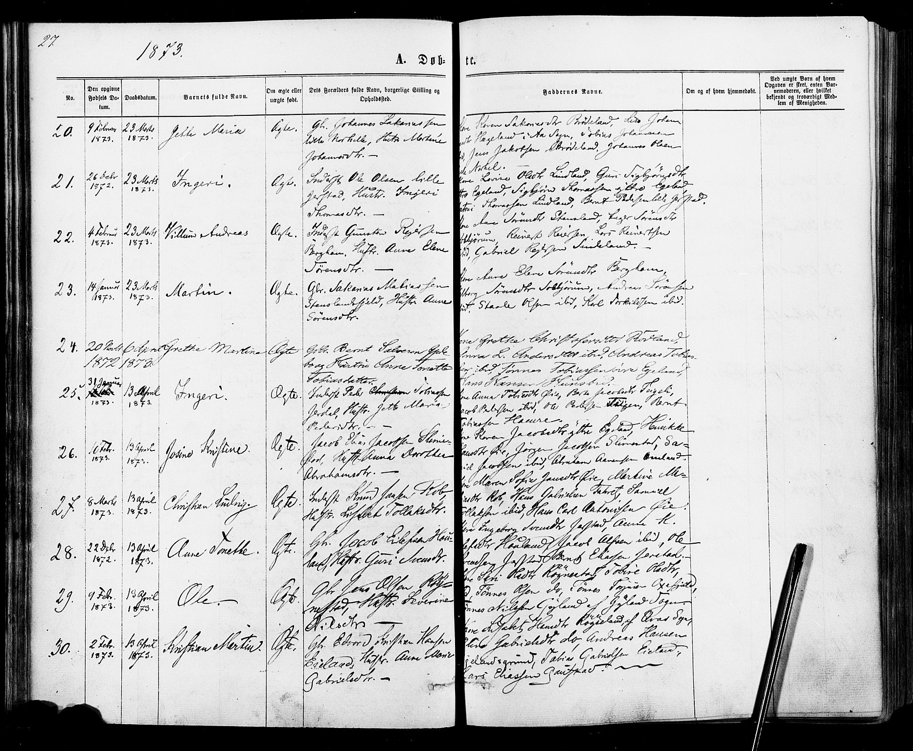 Kvinesdal sokneprestkontor, SAK/1111-0026/F/Fa/Fab/L0007: Parish register (official) no. A 7, 1870-1885, p. 28