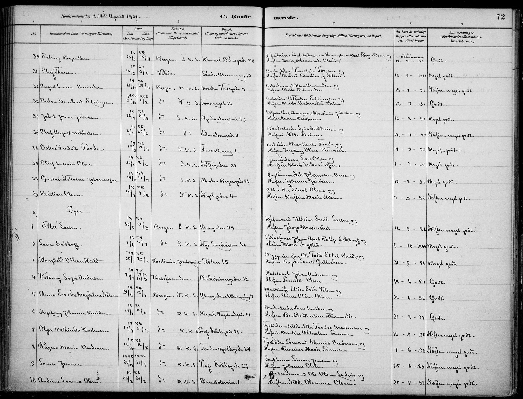 Mariakirken Sokneprestembete, AV/SAB-A-76901/H/Hab/L0008: Parish register (copy) no. A 8, 1889-1908, p. 72