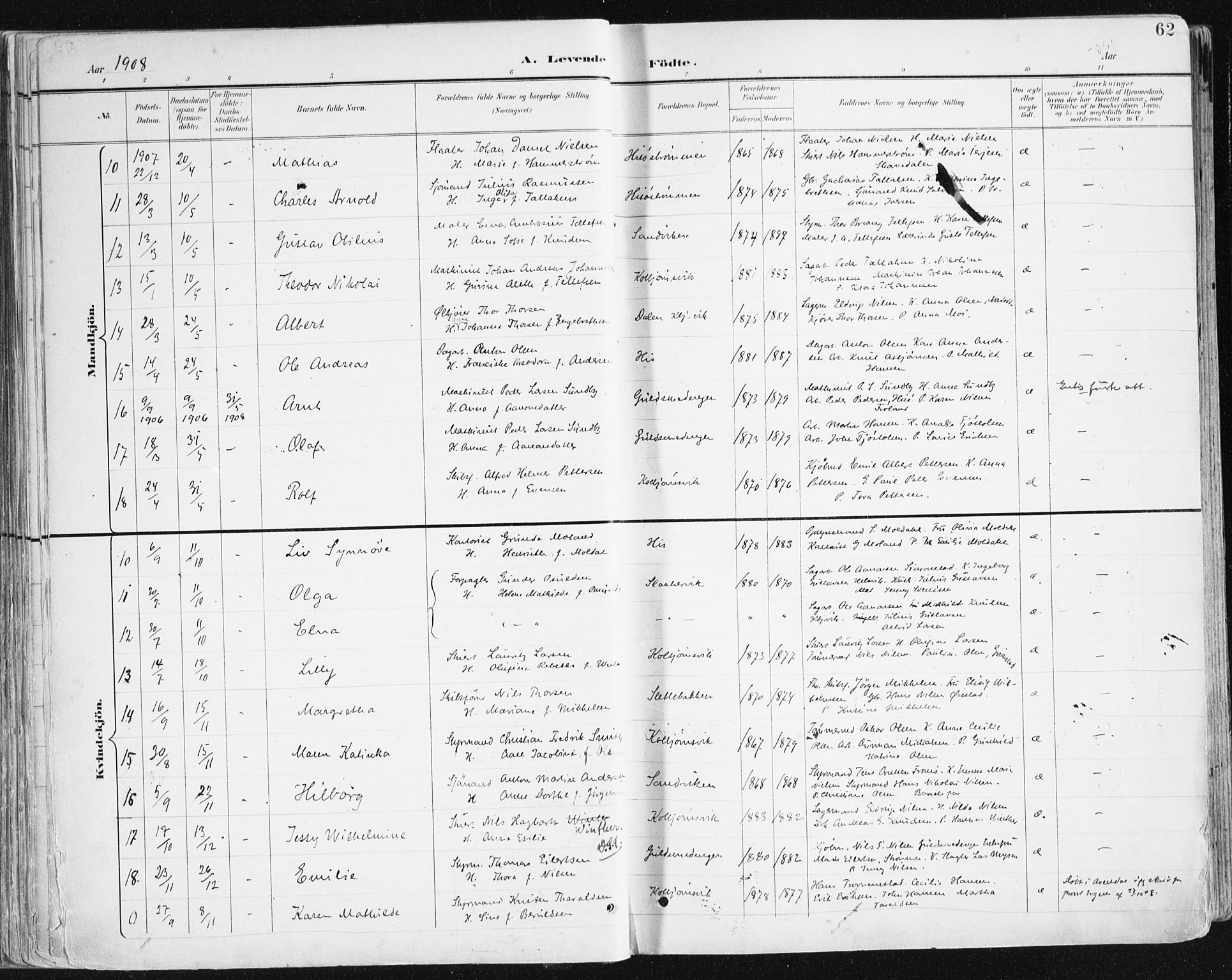 Hisøy sokneprestkontor, SAK/1111-0020/F/Fa/L0004: Parish register (official) no. A 4, 1895-1917, p. 62