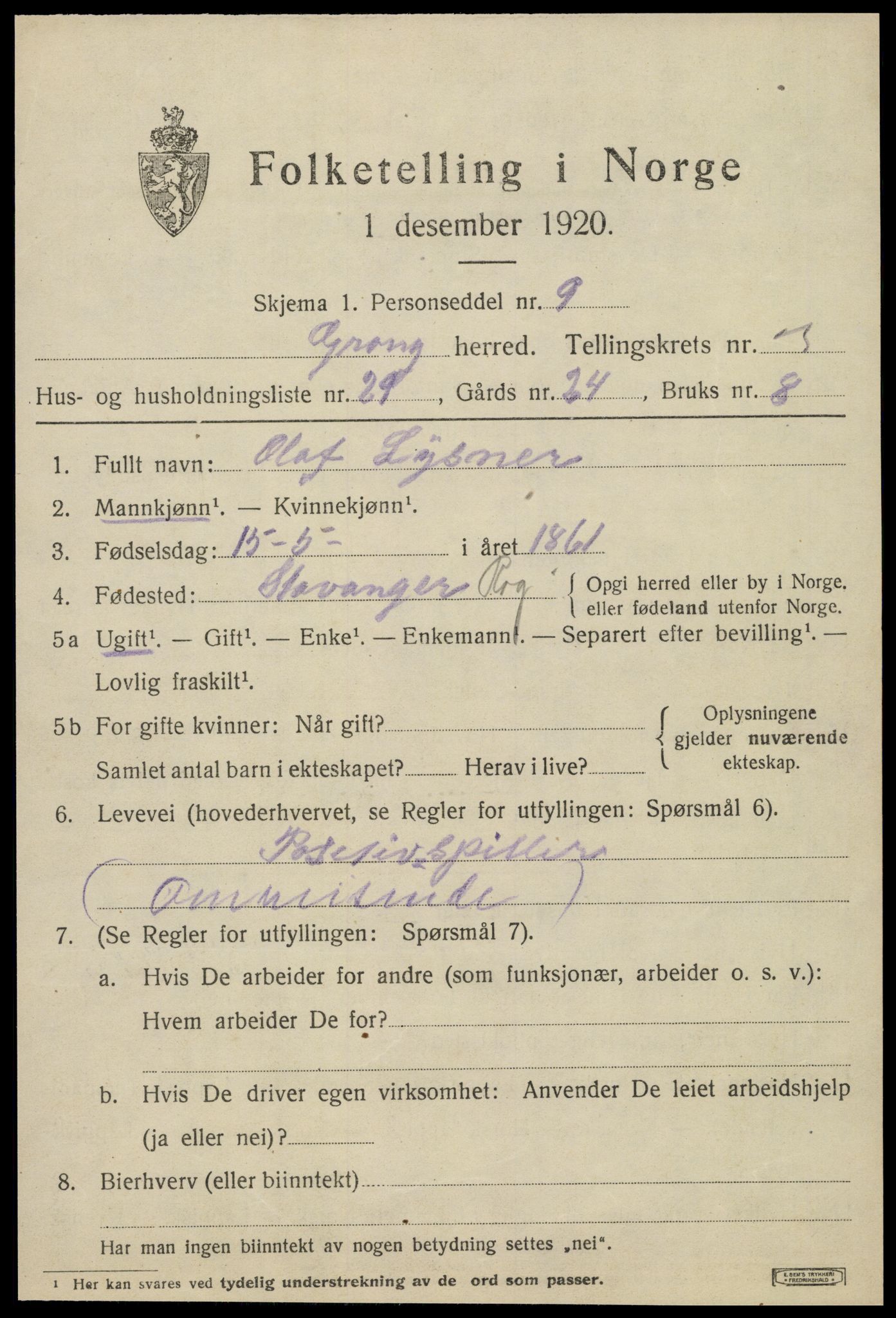 SAT, 1920 census for Grong, 1920, p. 2583