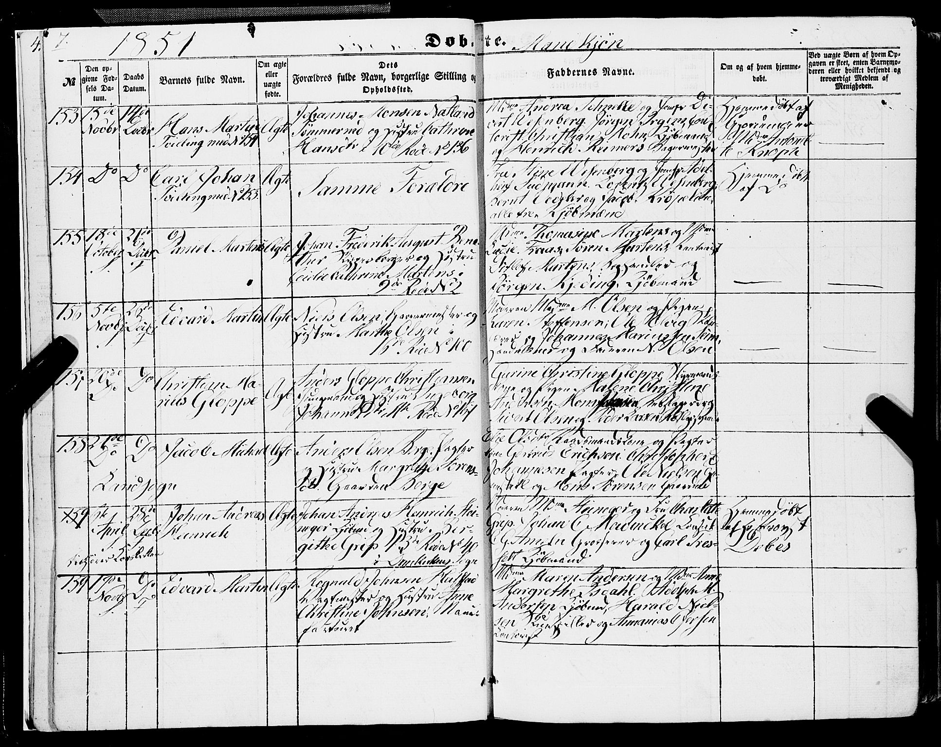 Domkirken sokneprestembete, SAB/A-74801/H/Haa/L0020: Parish register (official) no. B 3, 1851-1859, p. 7