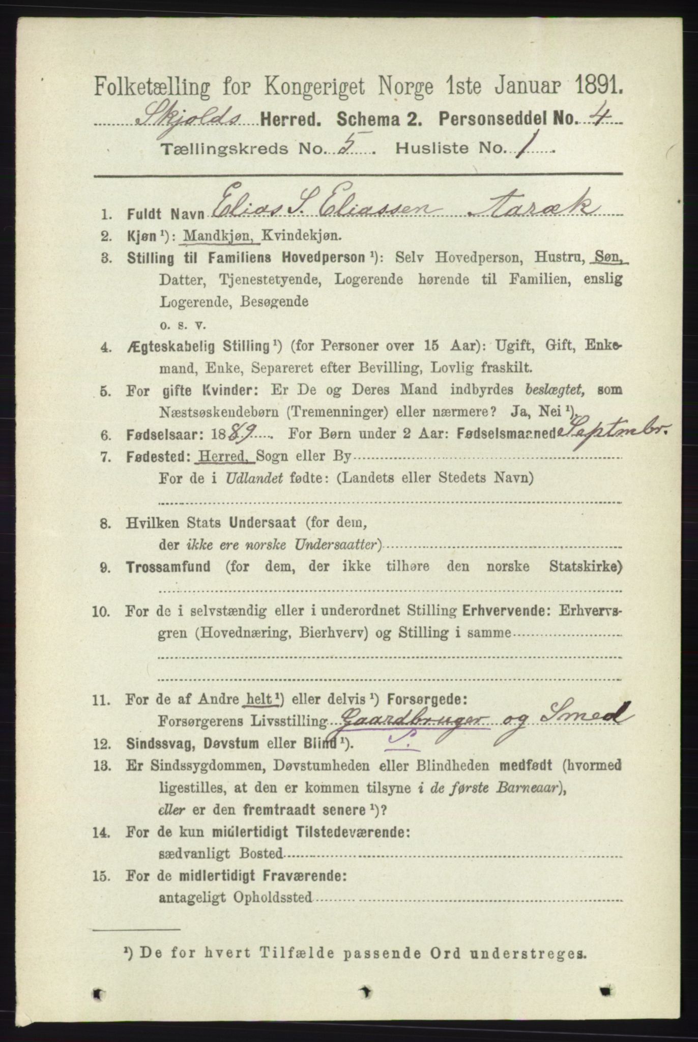 RA, 1891 census for 1154 Skjold, 1891, p. 772