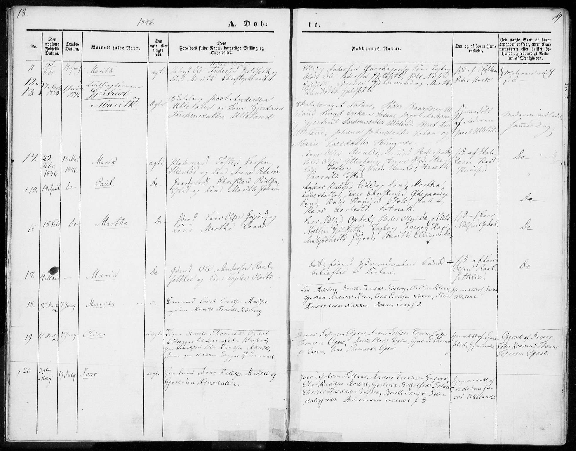 Ministerialprotokoller, klokkerbøker og fødselsregistre - Møre og Romsdal, AV/SAT-A-1454/557/L0680: Parish register (official) no. 557A02, 1843-1869, p. 18-19