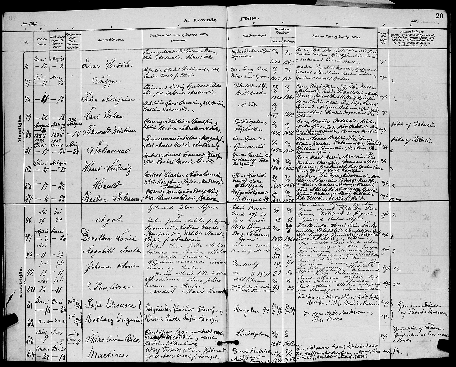 Tønsberg kirkebøker, AV/SAKO-A-330/G/Ga/L0006: Parish register (copy) no. 6, 1885-1895, p. 20