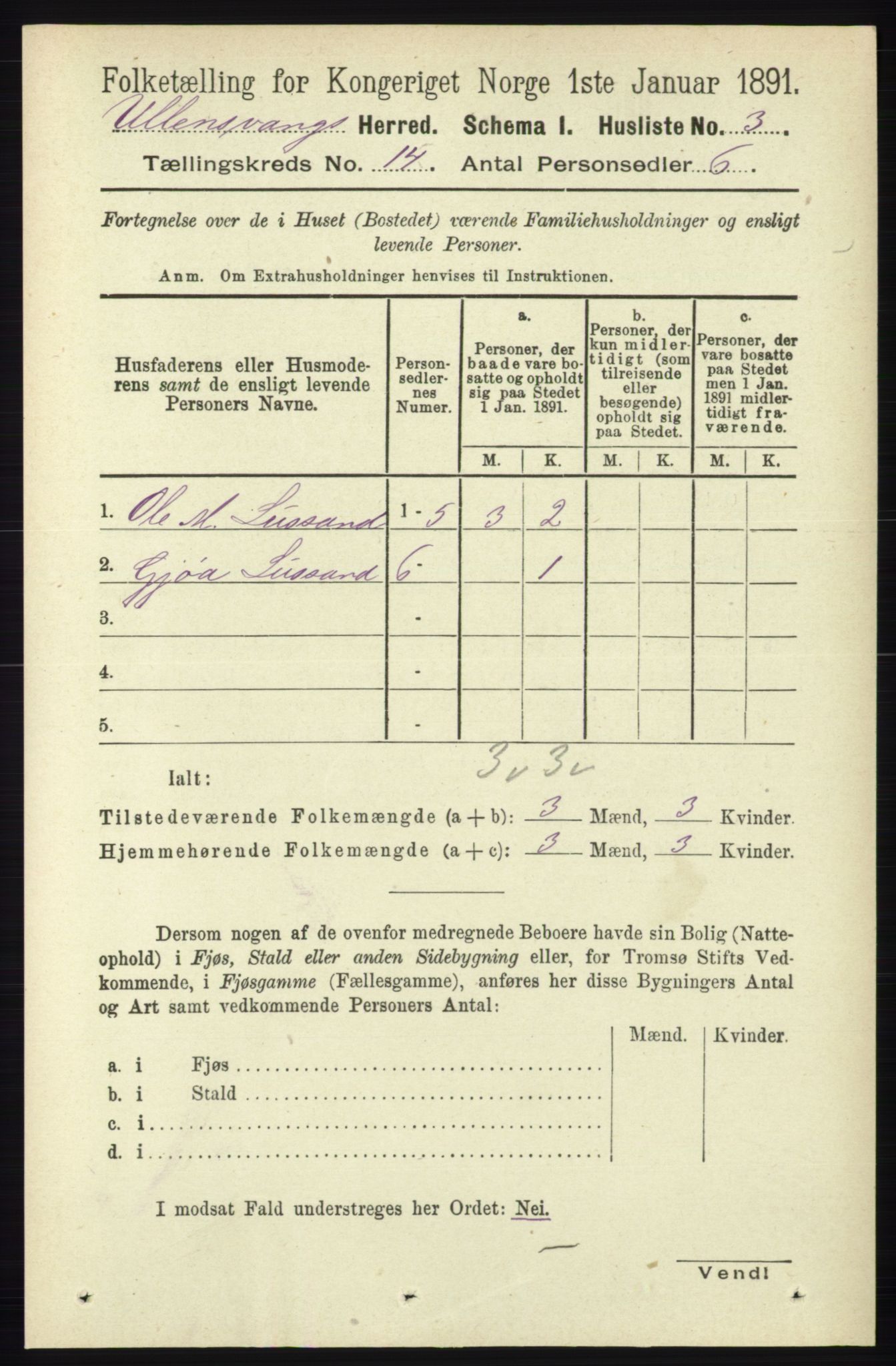 RA, 1891 census for 1230 Ullensvang, 1891, p. 5493