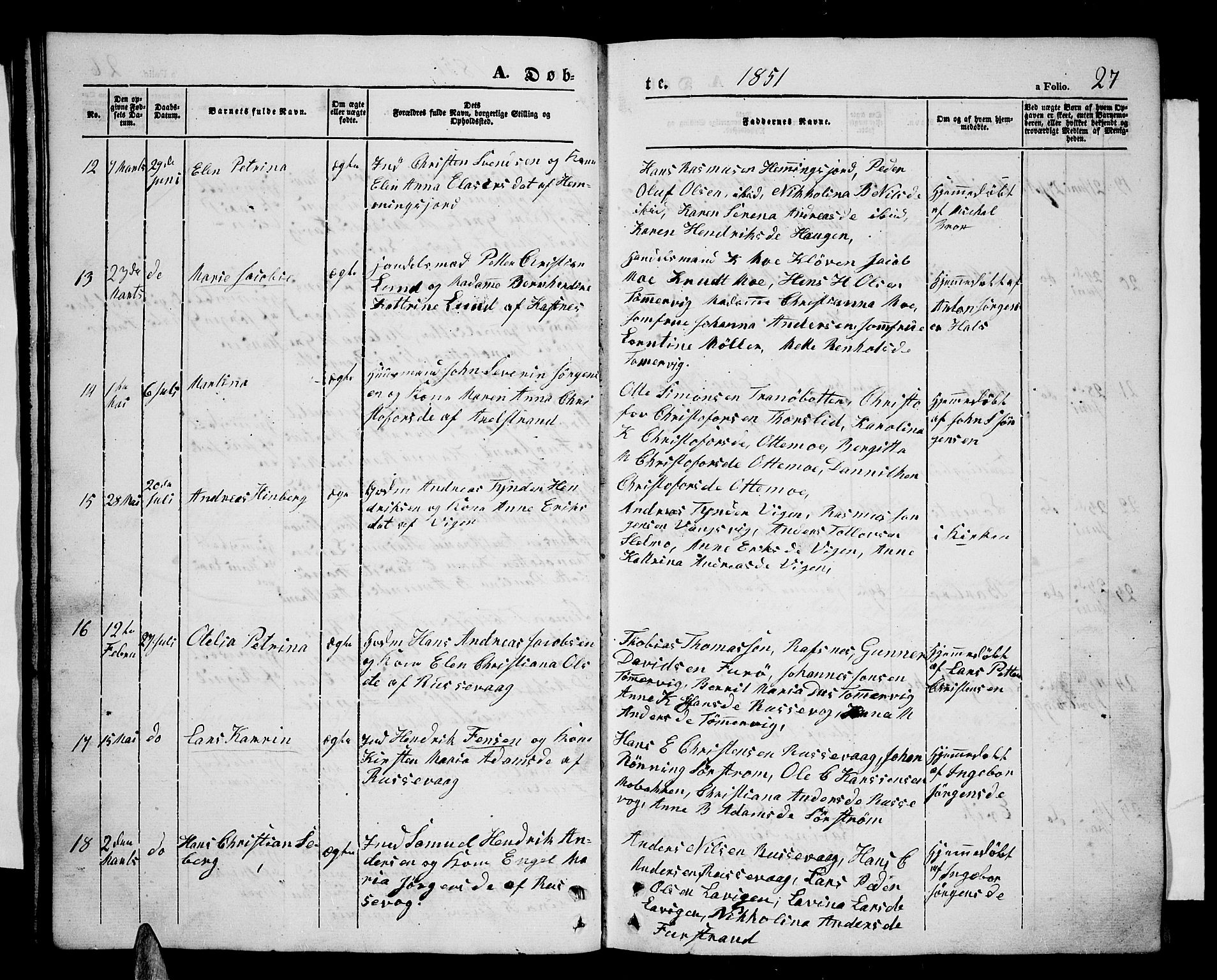Tranøy sokneprestkontor, SATØ/S-1313/I/Ia/Iab/L0002klokker: Parish register (copy) no. 2, 1847-1860, p. 27