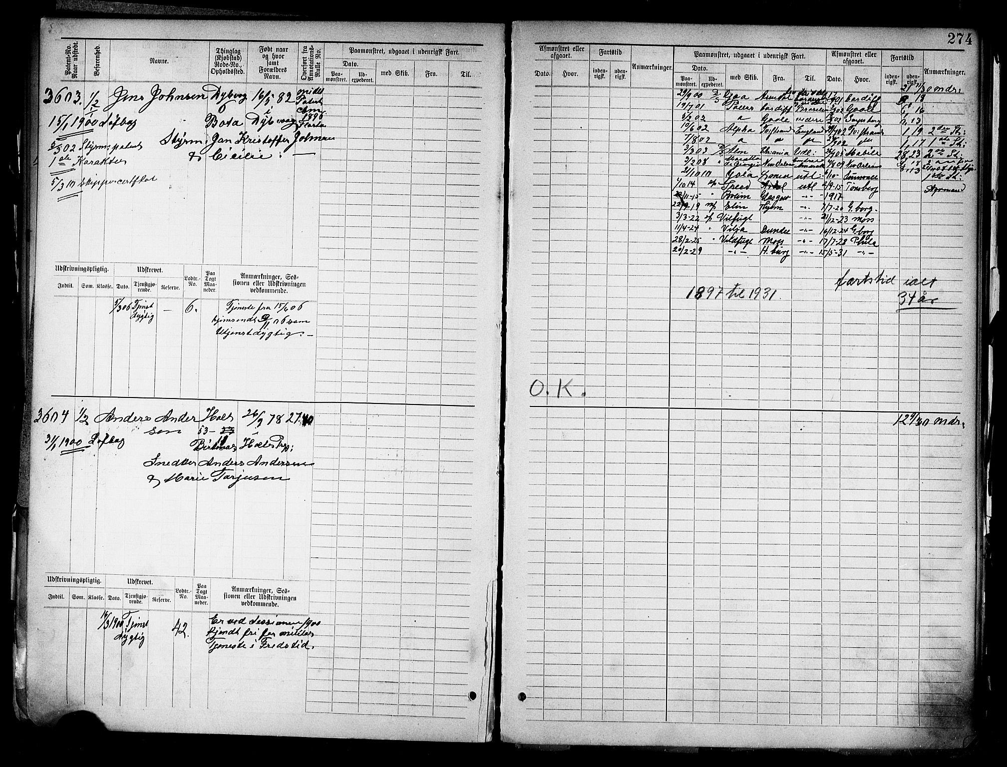 Tvedestrand mønstringskrets, AV/SAK-2031-0011/F/Fb/L0019: Hovedrulle nr 3057-3818, U-35, 1892-1906, p. 282