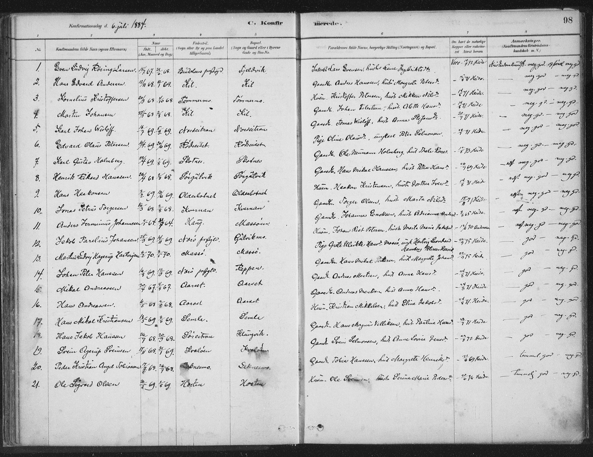 Ministerialprotokoller, klokkerbøker og fødselsregistre - Nord-Trøndelag, SAT/A-1458/788/L0697: Parish register (official) no. 788A04, 1878-1902, p. 98