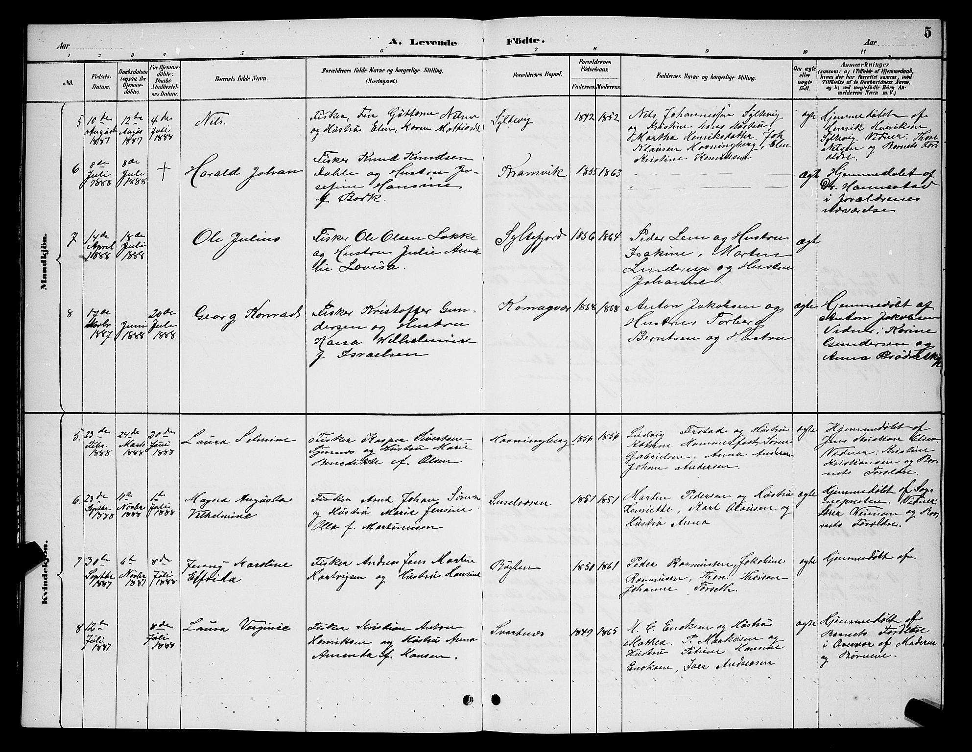 Vardø sokneprestkontor, AV/SATØ-S-1332/H/Hb/L0007klokker: Parish register (copy) no. 7, 1887-1892, p. 5