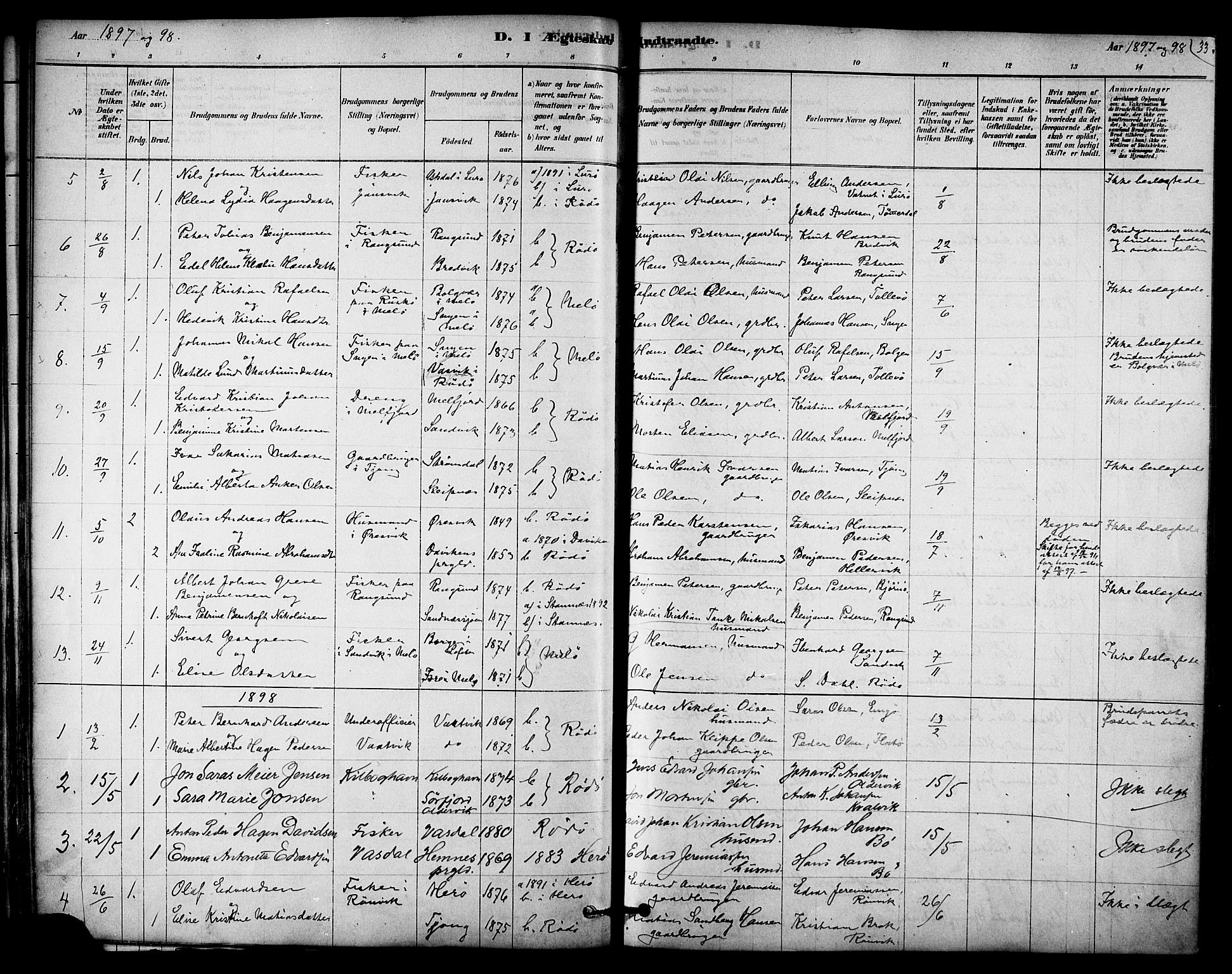 Ministerialprotokoller, klokkerbøker og fødselsregistre - Nordland, SAT/A-1459/841/L0609: Parish register (official) no. 841A13, 1878-1902, p. 33