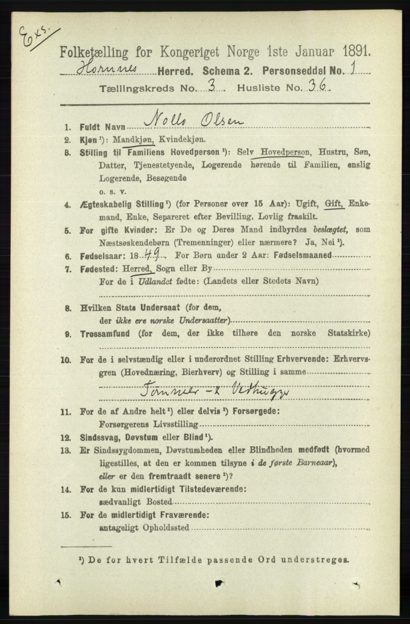 RA, Census 1891 for Nedenes amt: Gjenparter av personsedler for beslektede ektefeller, menn, 1891, p. 974