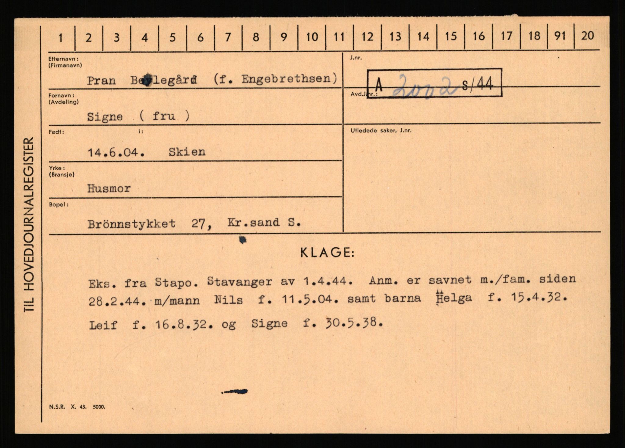 Statspolitiet - Hovedkontoret / Osloavdelingen, AV/RA-S-1329/C/Ca/L0002: Arneberg - Brand, 1943-1945, p. 3173