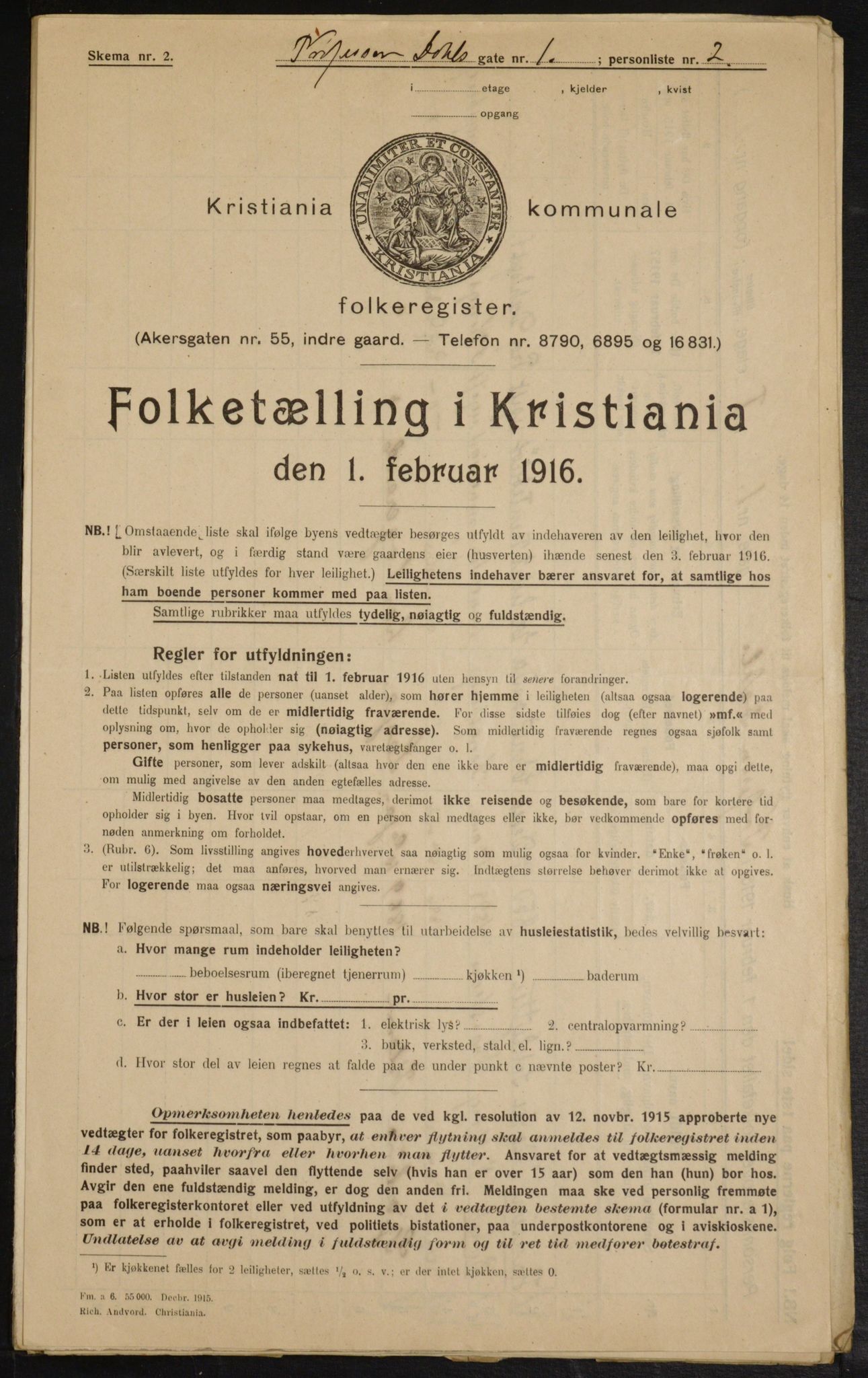 OBA, Municipal Census 1916 for Kristiania, 1916, p. 83615