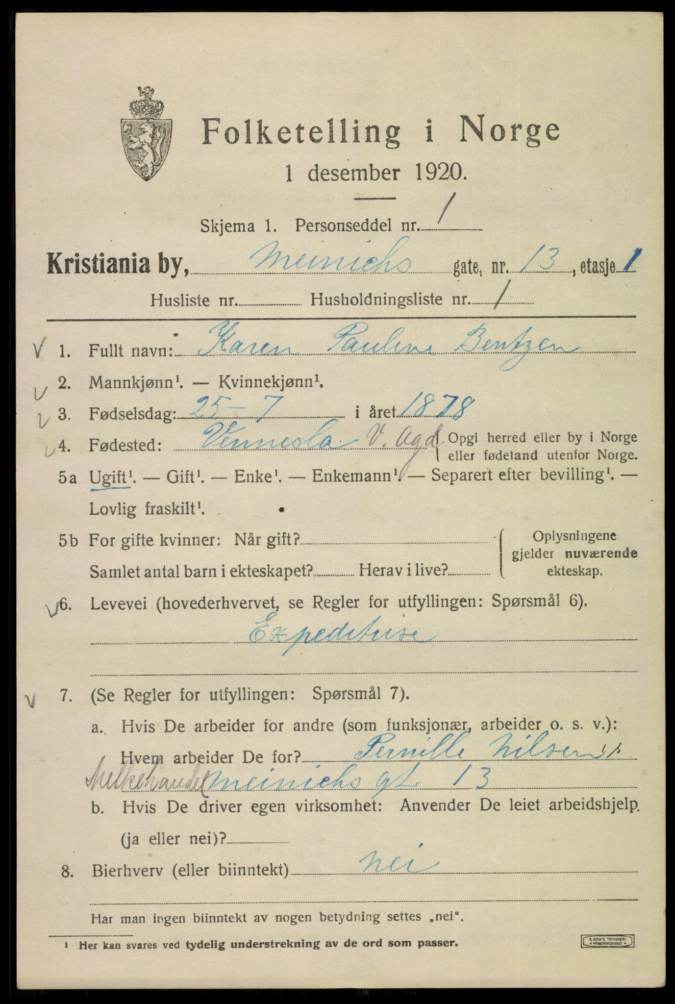 SAO, 1920 census for Kristiania, 1920, p. 393571