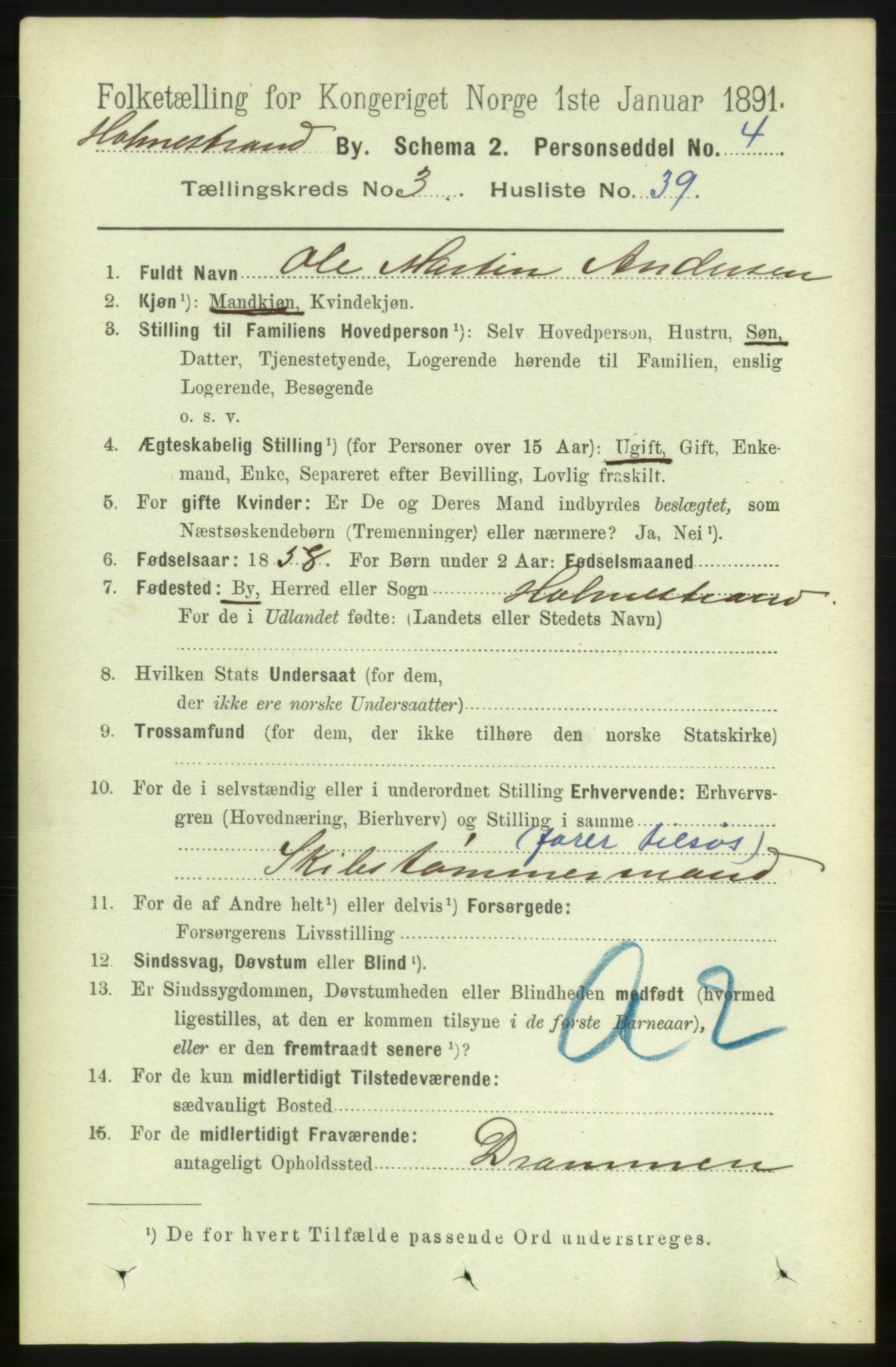 RA, 1891 census for 0702 Holmestrand, 1891, p. 2094