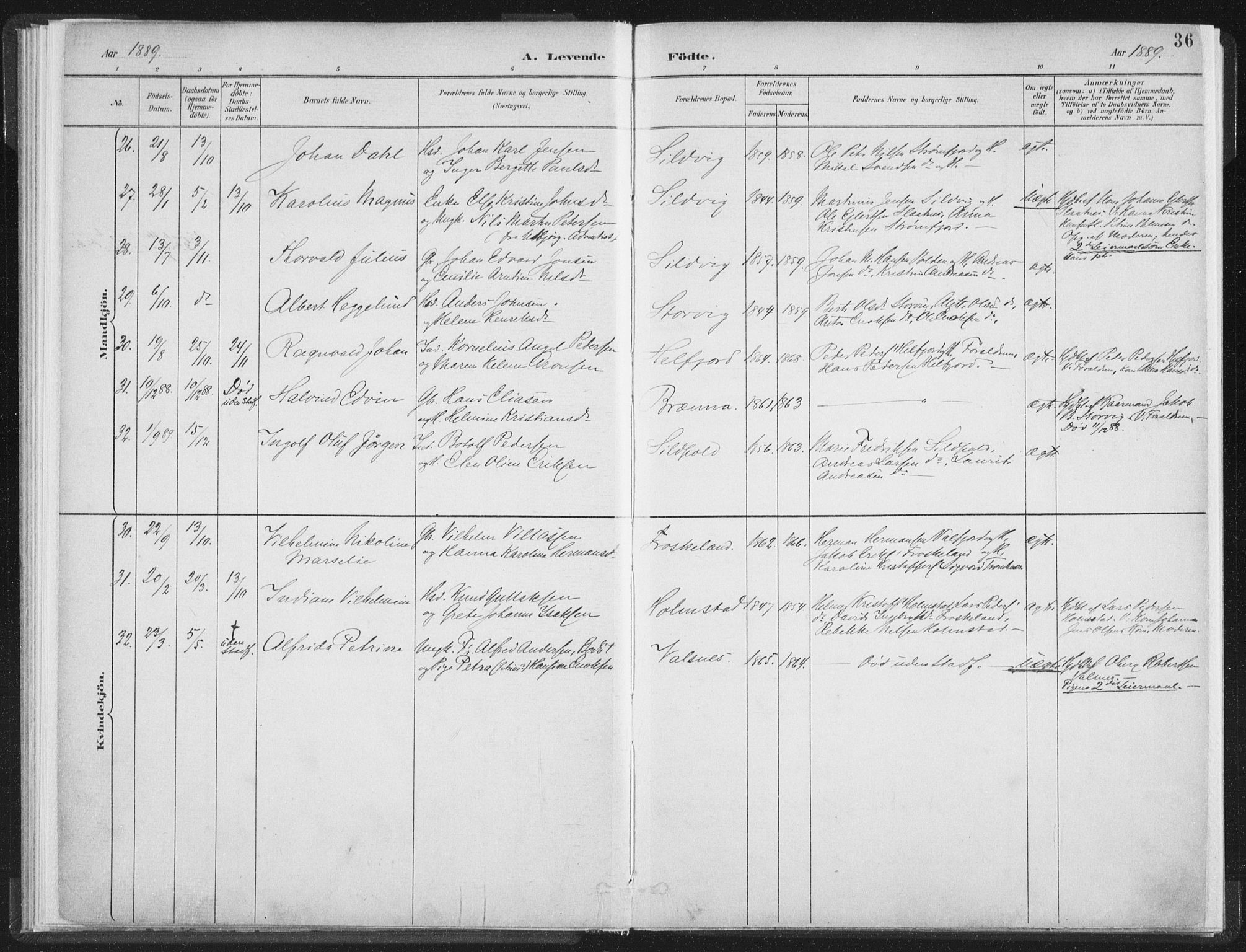 Ministerialprotokoller, klokkerbøker og fødselsregistre - Nordland, AV/SAT-A-1459/890/L1286: Parish register (official) no. 890A01, 1882-1902, p. 36