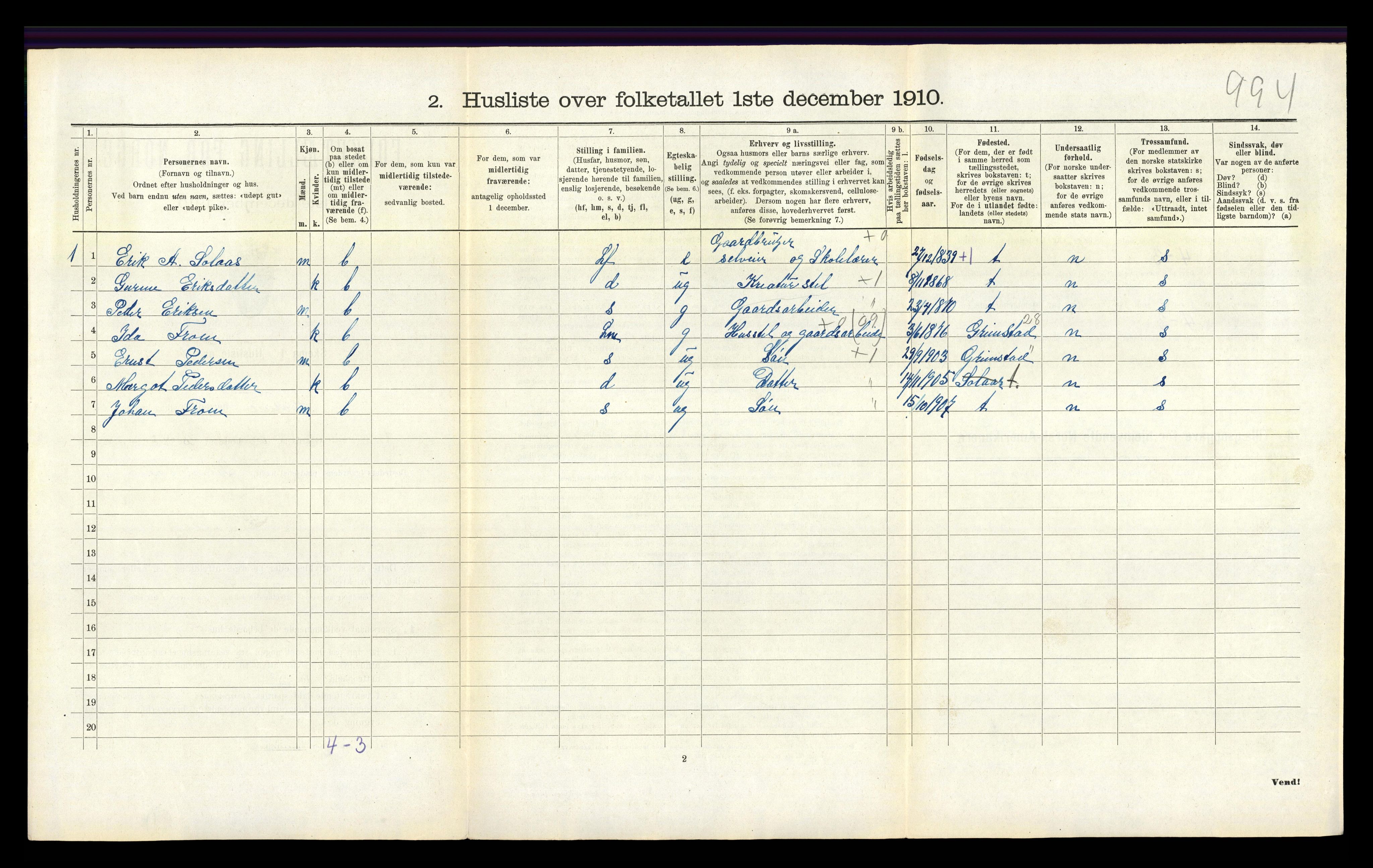 RA, 1910 census for Holum, 1910, p. 533