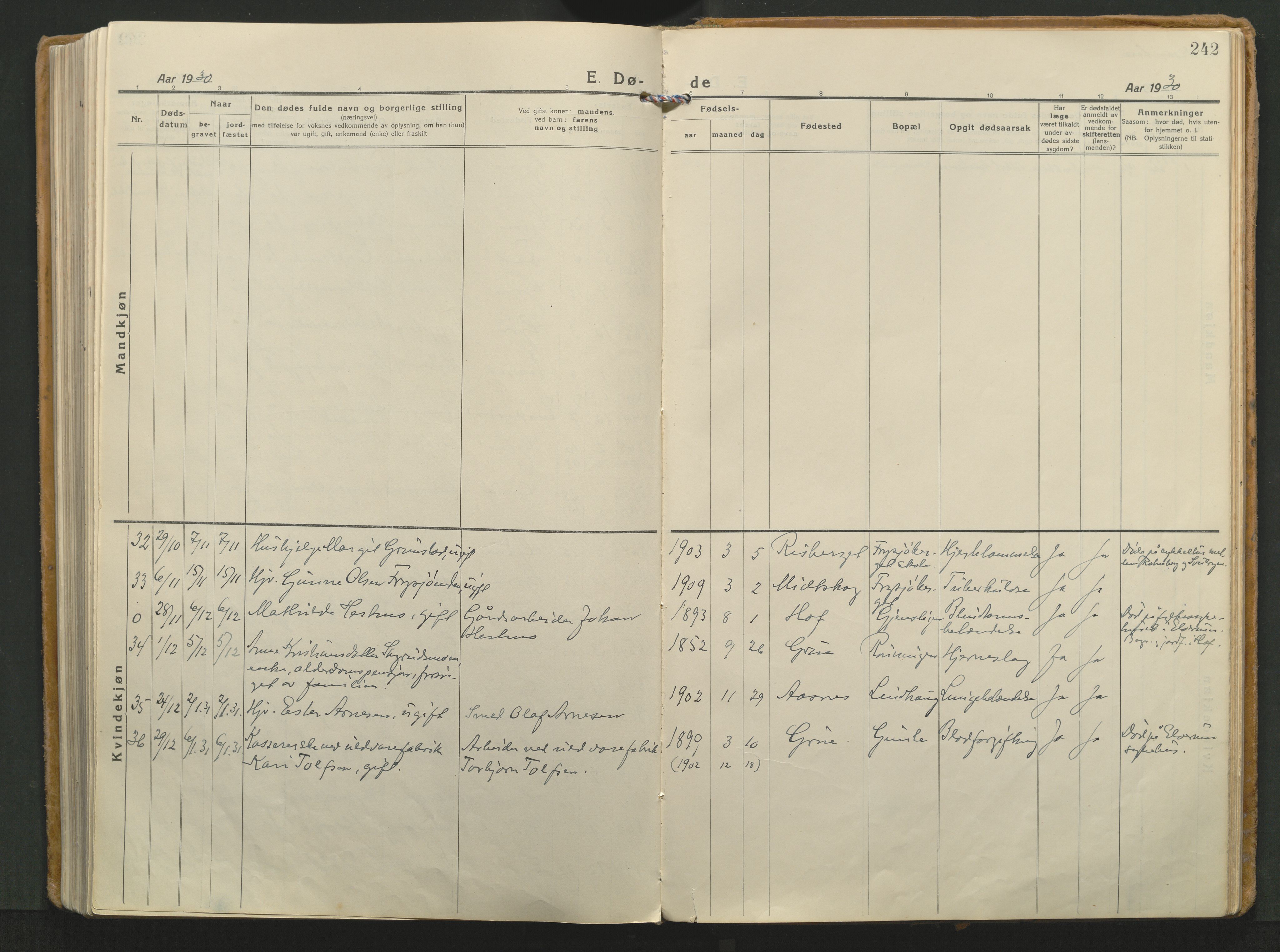 Grue prestekontor, AV/SAH-PREST-036/H/Ha/Haa/L0018: Parish register (official) no. 18, 1923-1940, p. 242