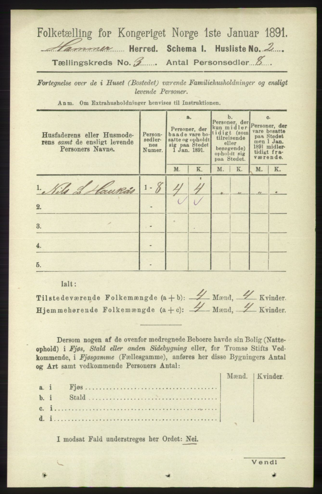 RA, 1891 census for 1254 Hamre, 1891, p. 477