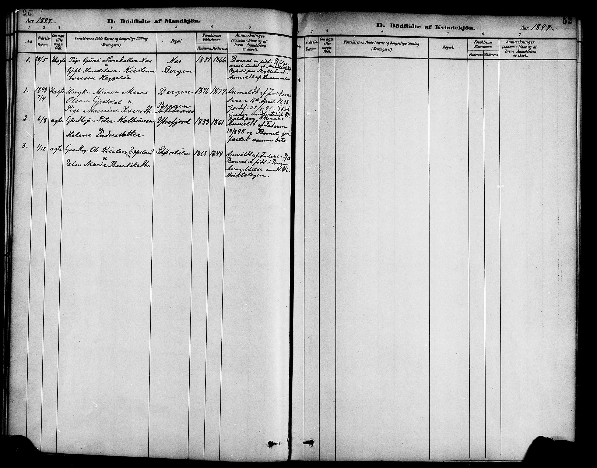 Hyllestad sokneprestembete, SAB/A-80401: Parish register (official) no. B 1, 1886-1904, p. 52