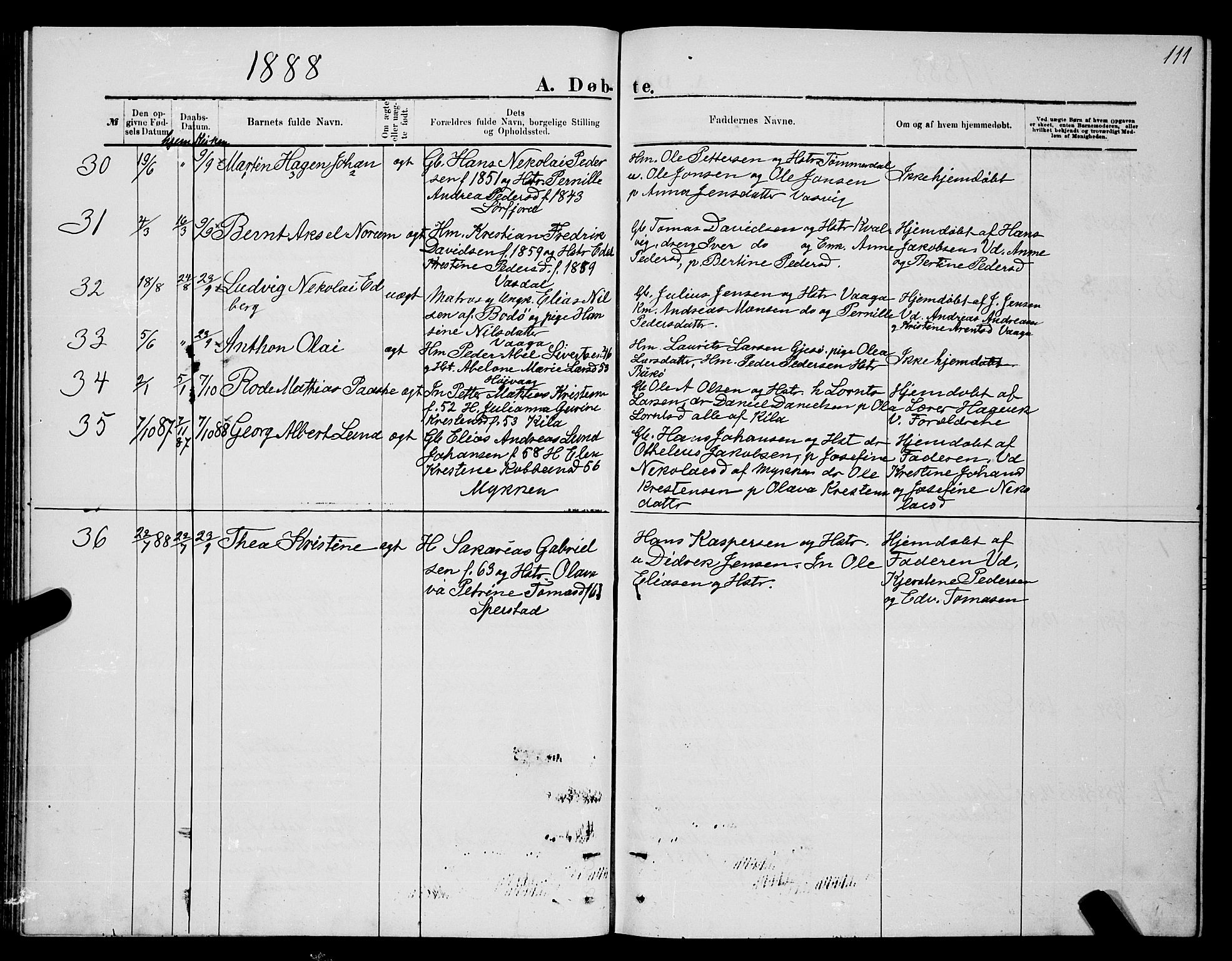 Ministerialprotokoller, klokkerbøker og fødselsregistre - Nordland, SAT/A-1459/841/L0620: Parish register (copy) no. 841C04, 1877-1896, p. 111