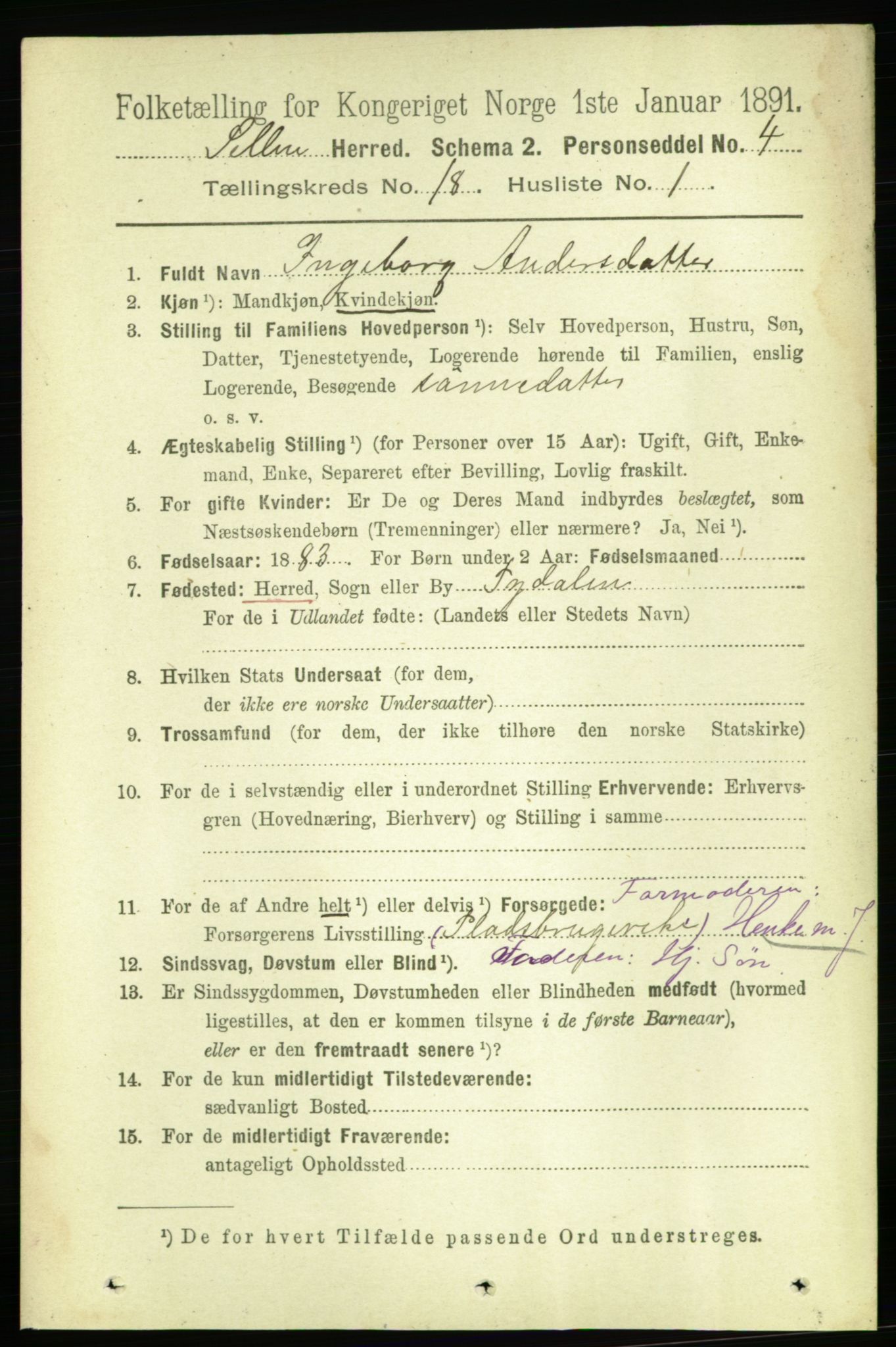 RA, 1891 census for 1664 Selbu, 1891, p. 6471