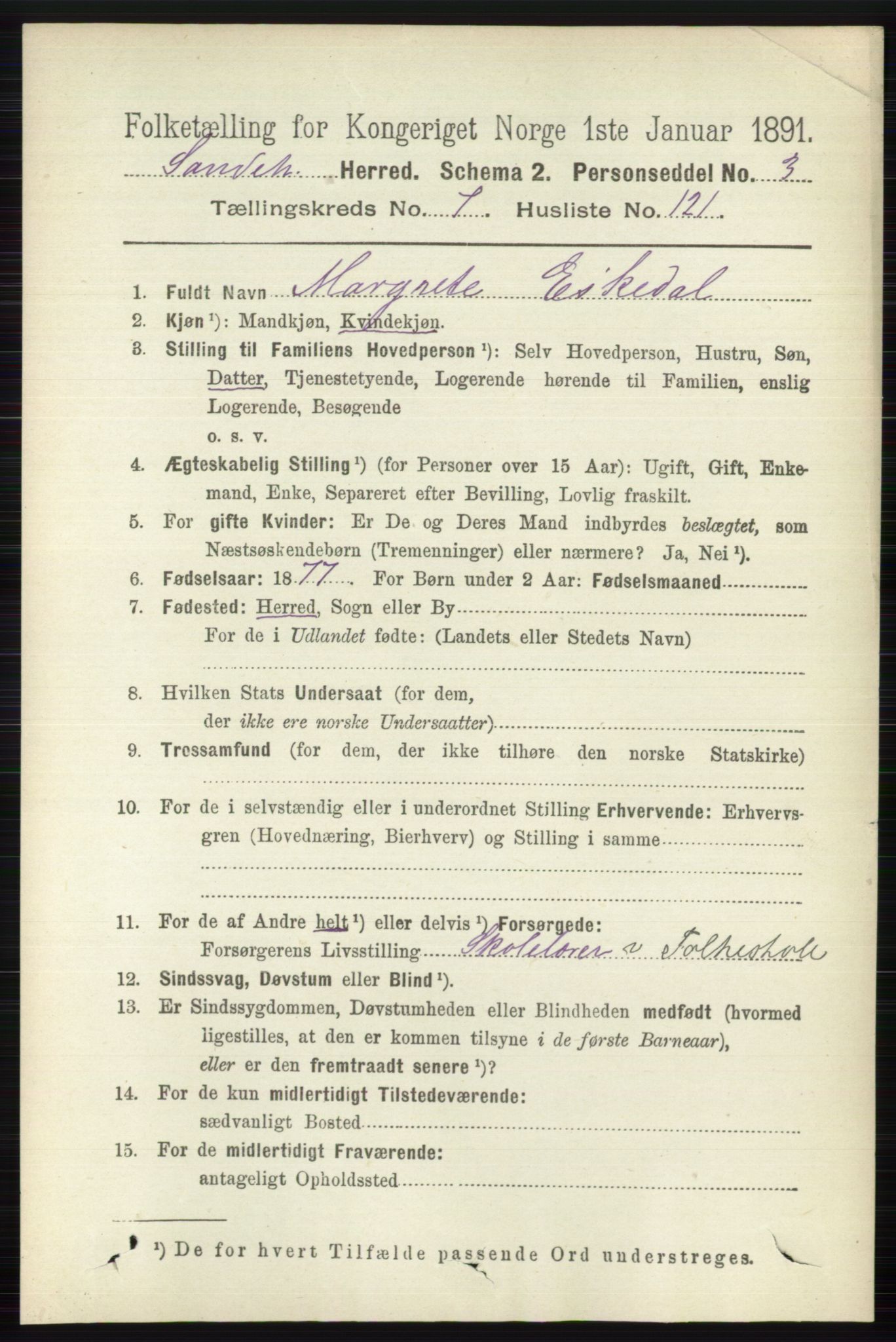 RA, 1891 census for 0724 Sandeherred, 1891, p. 4707