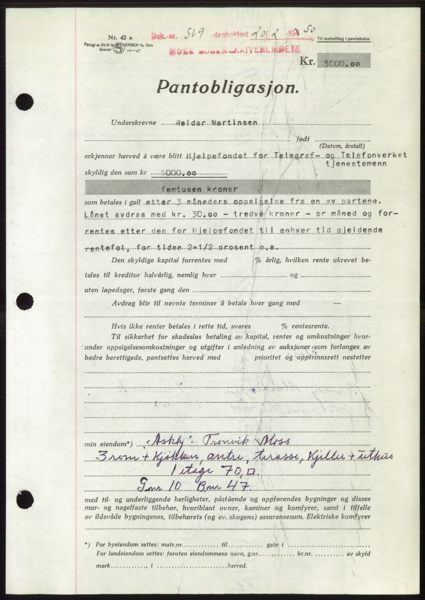 Moss sorenskriveri, SAO/A-10168: Mortgage book no. B23, 1949-1950, Diary no: : 569/1950