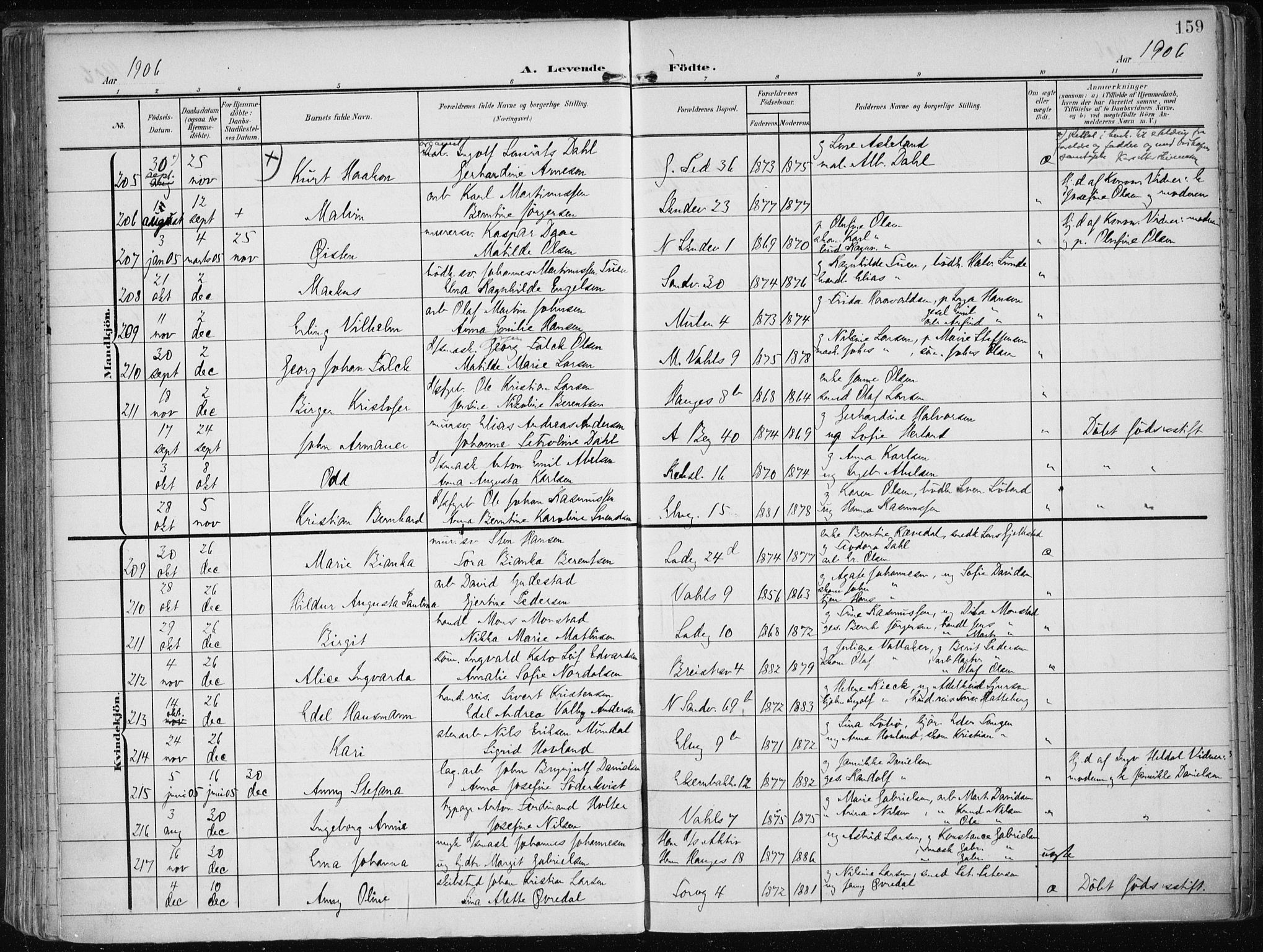 Sandviken Sokneprestembete, SAB/A-77601/H/Ha/L0006: Parish register (official) no. B 3, 1901-1912, p. 159