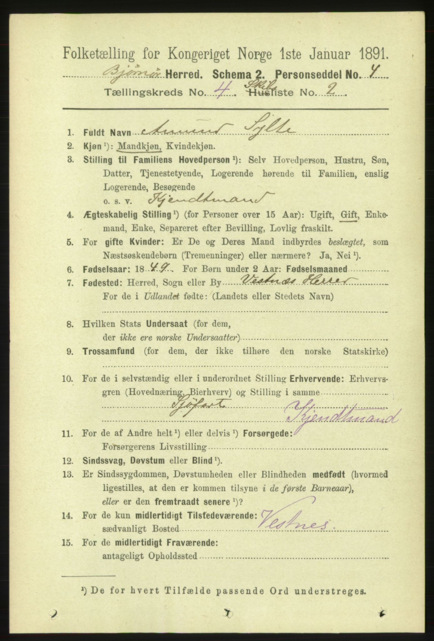 RA, 1891 census for 1632 Bjørnør, 1891, p. 2232