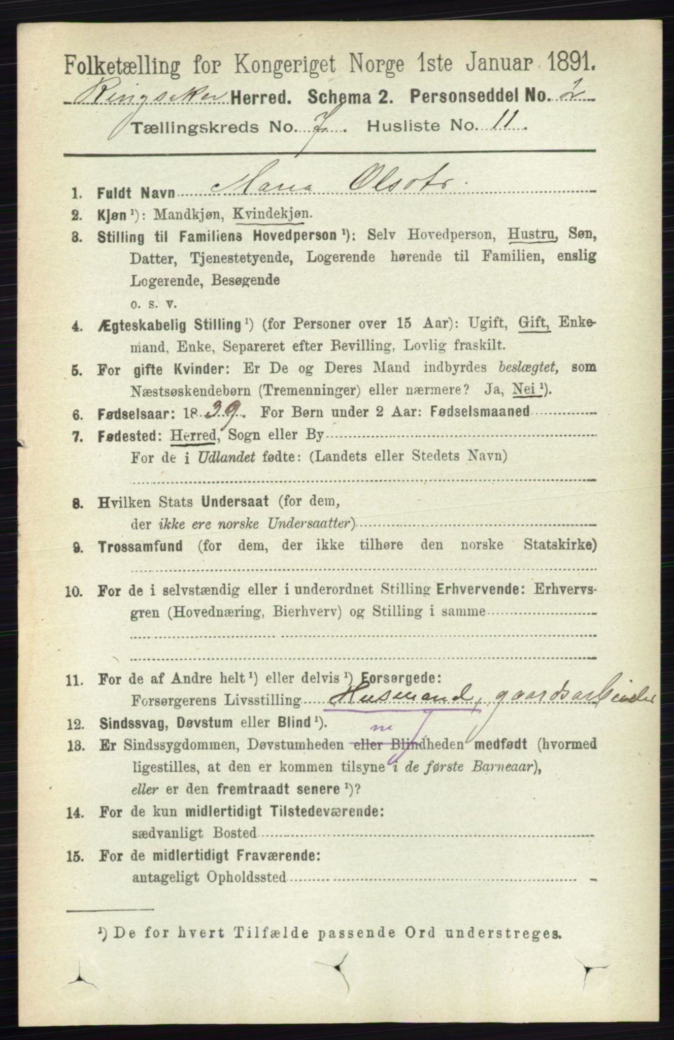 RA, 1891 census for 0412 Ringsaker, 1891, p. 3944