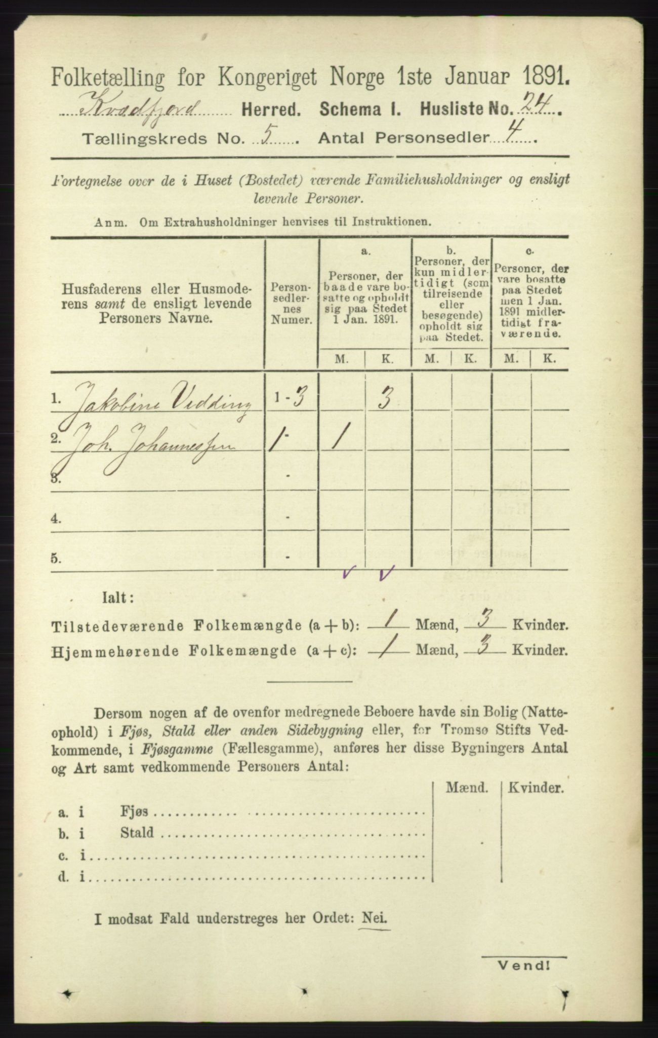 RA, 1891 census for 1911 Kvæfjord, 1891, p. 2788