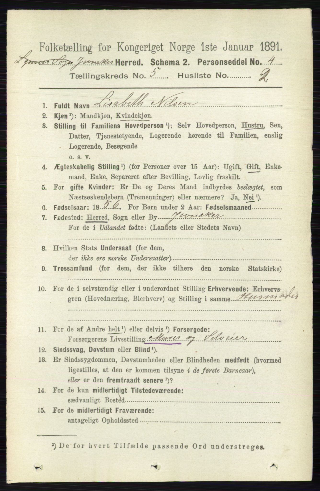 RA, 1891 census for 0532 Jevnaker, 1891, p. 2439