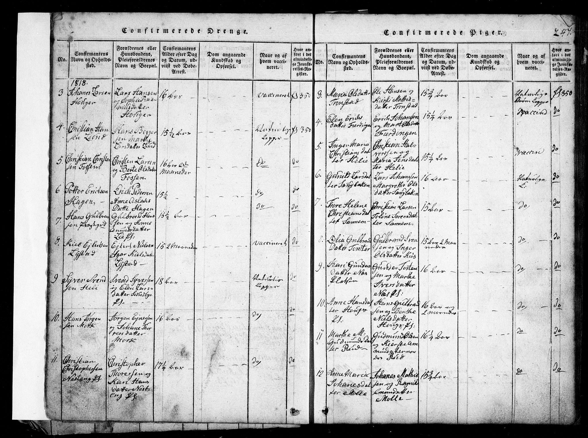 Spydeberg prestekontor Kirkebøker, AV/SAO-A-10924/G/Ga/L0001: Parish register (copy) no. I 1, 1814-1868, p. 247