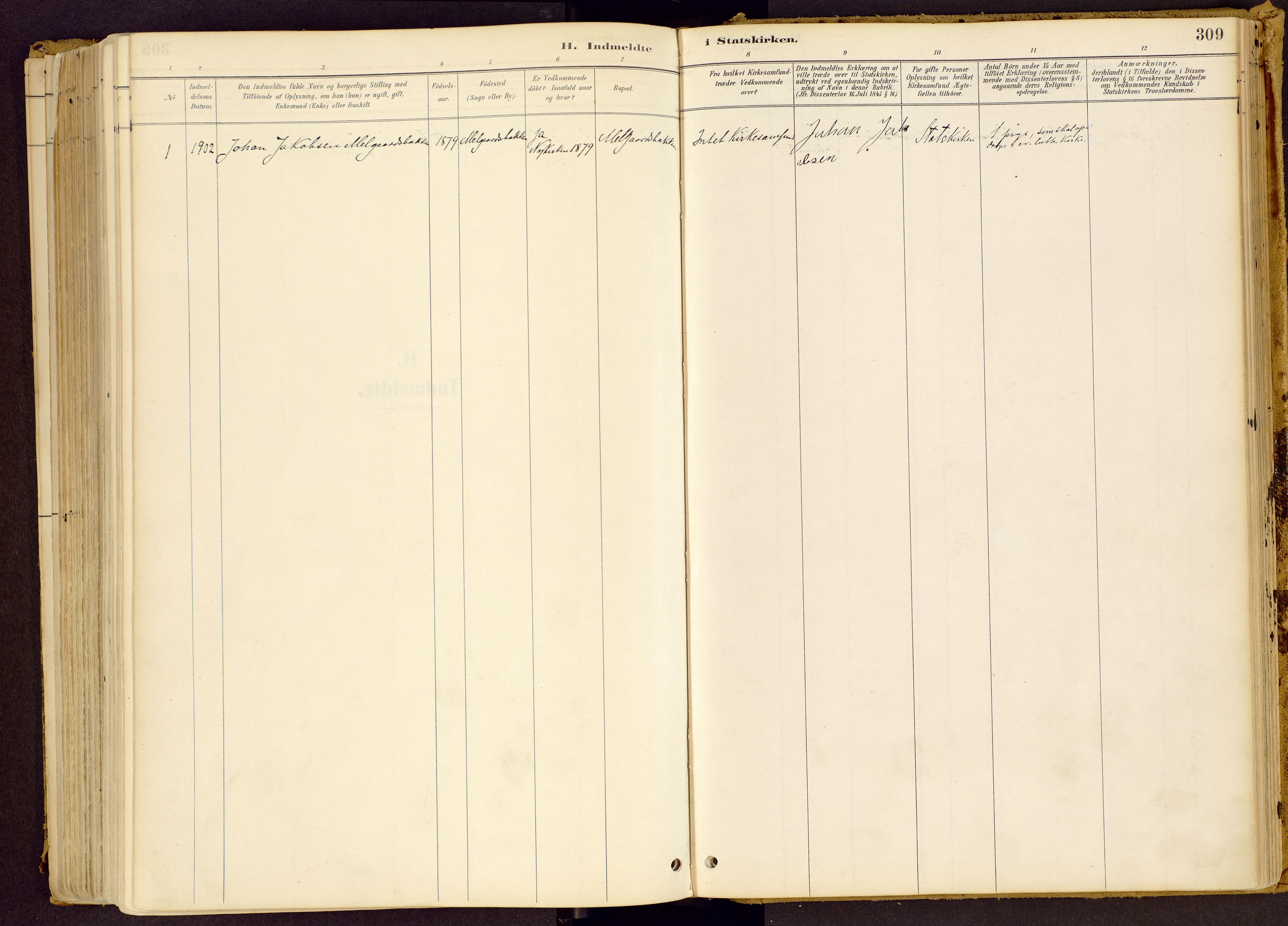 Vestre Gausdal prestekontor, SAH/PREST-094/H/Ha/Haa/L0001: Parish register (official) no. 1, 1887-1914, p. 309