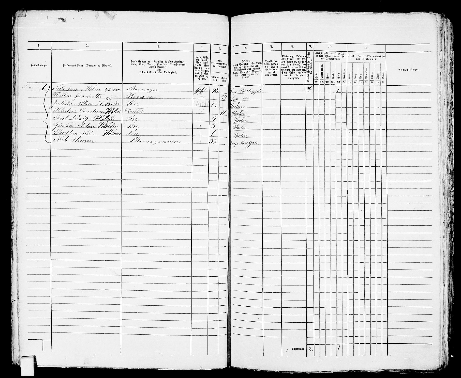 RA, 1865 census for Horten, 1865, p. 149