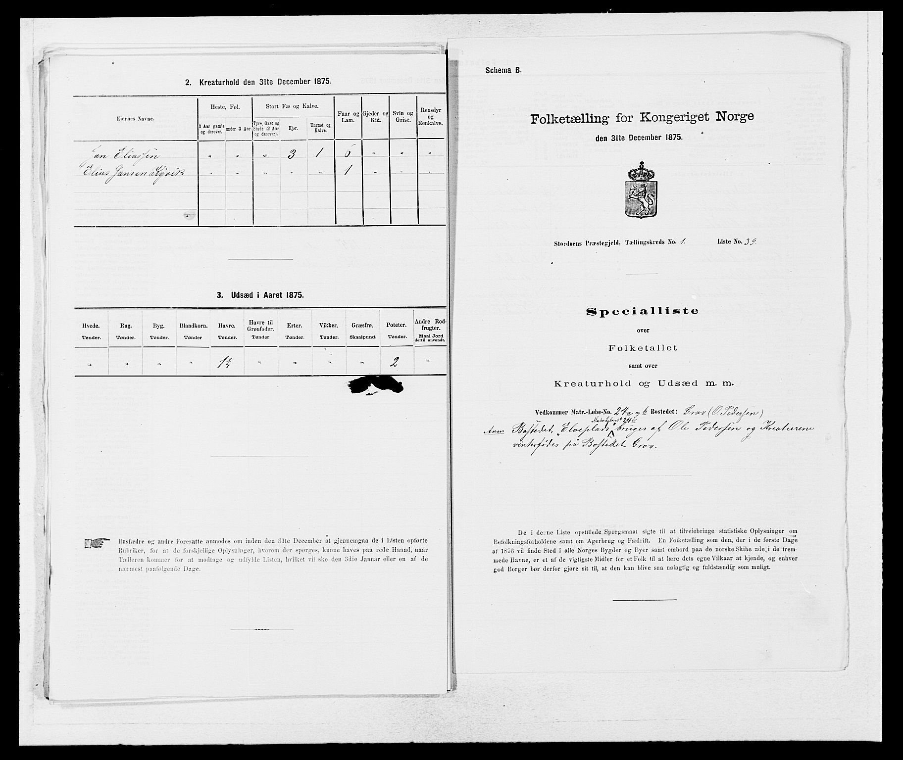 SAB, 1875 census for 1221P Stord, 1875, p. 93